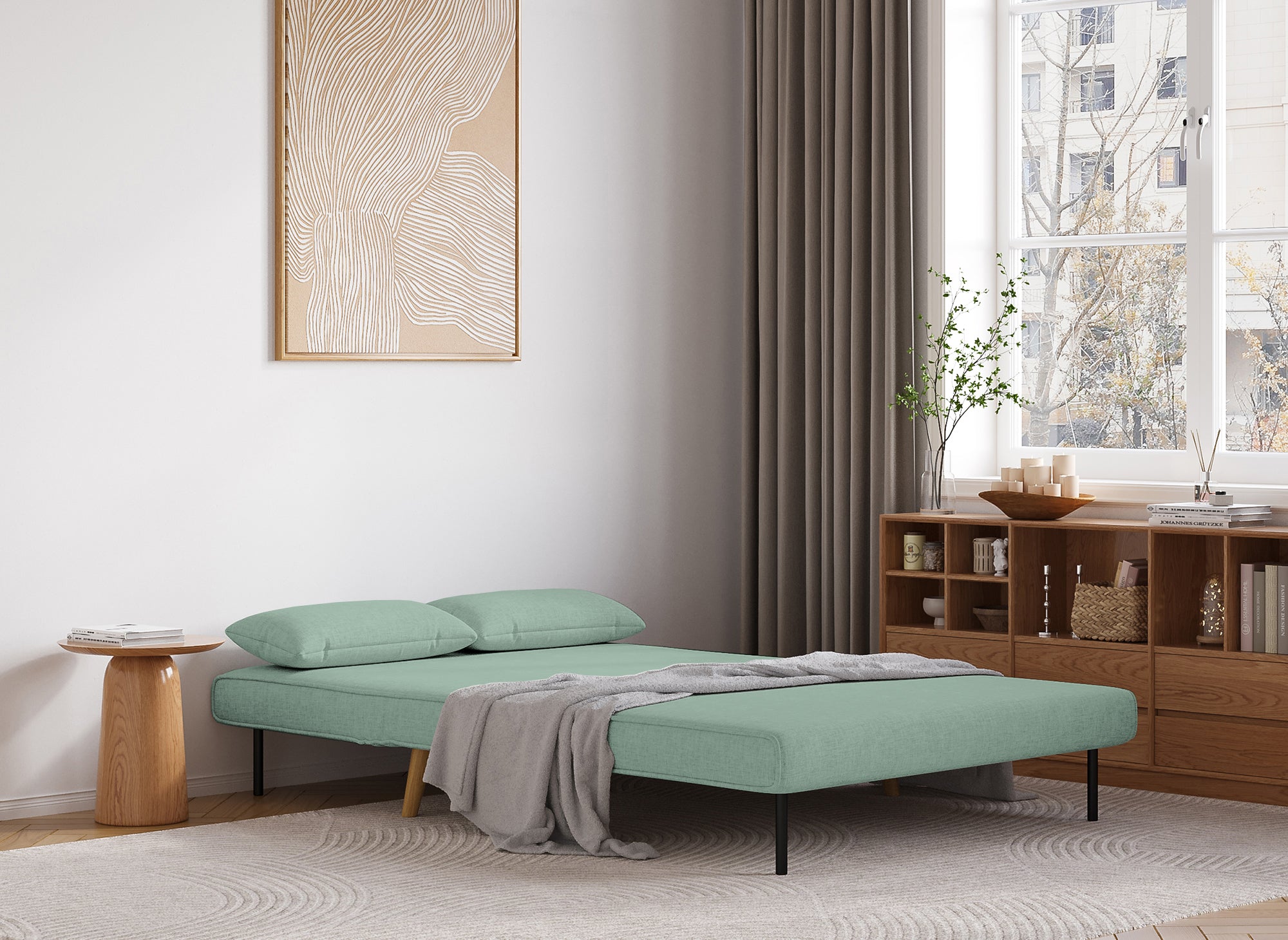 Banquette convertible 2 places en tissu vert d'eau TONKA