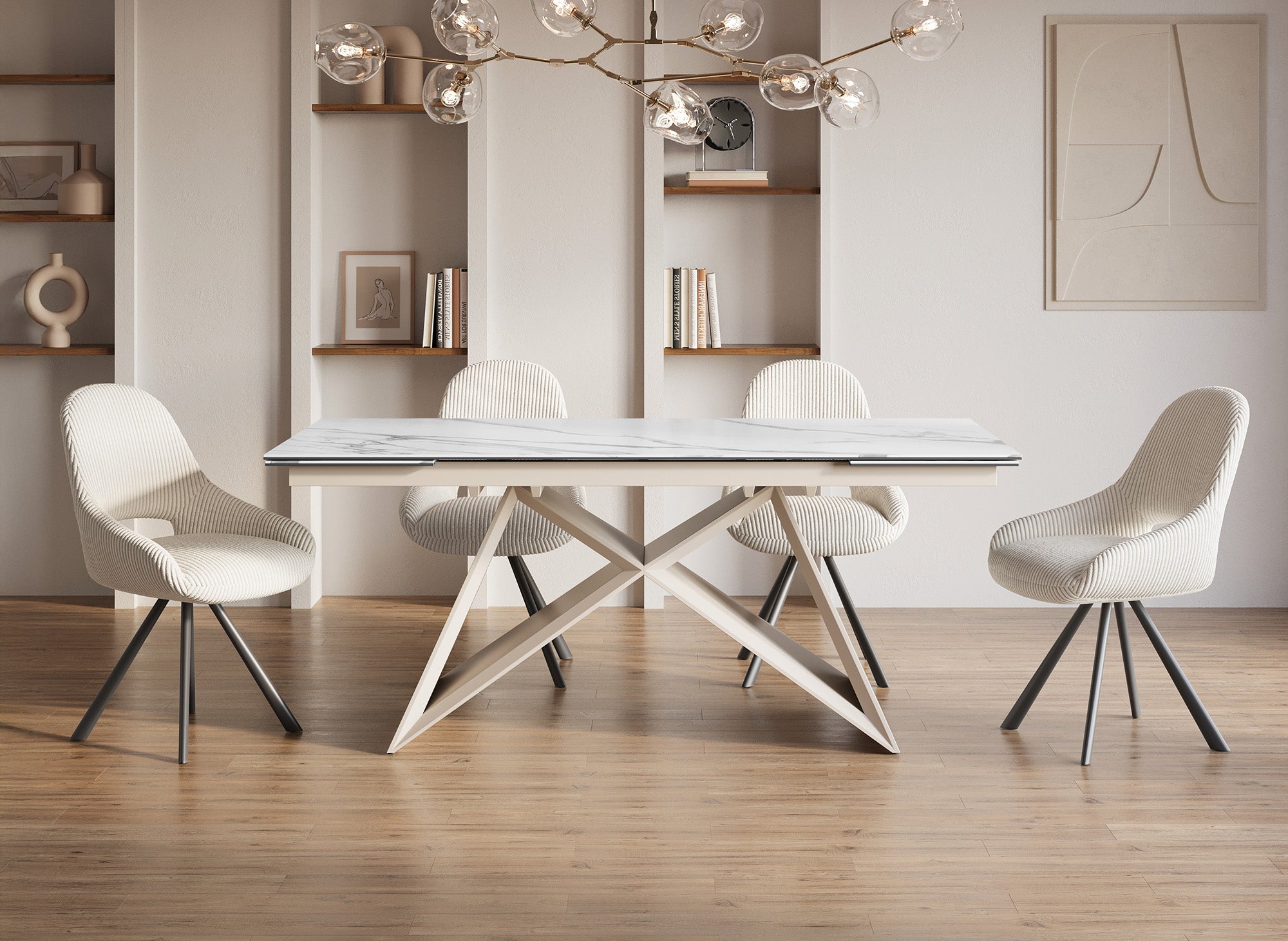 Tavolo da pranzo allungabile in ceramica bianca effetto marmo GABRIEL