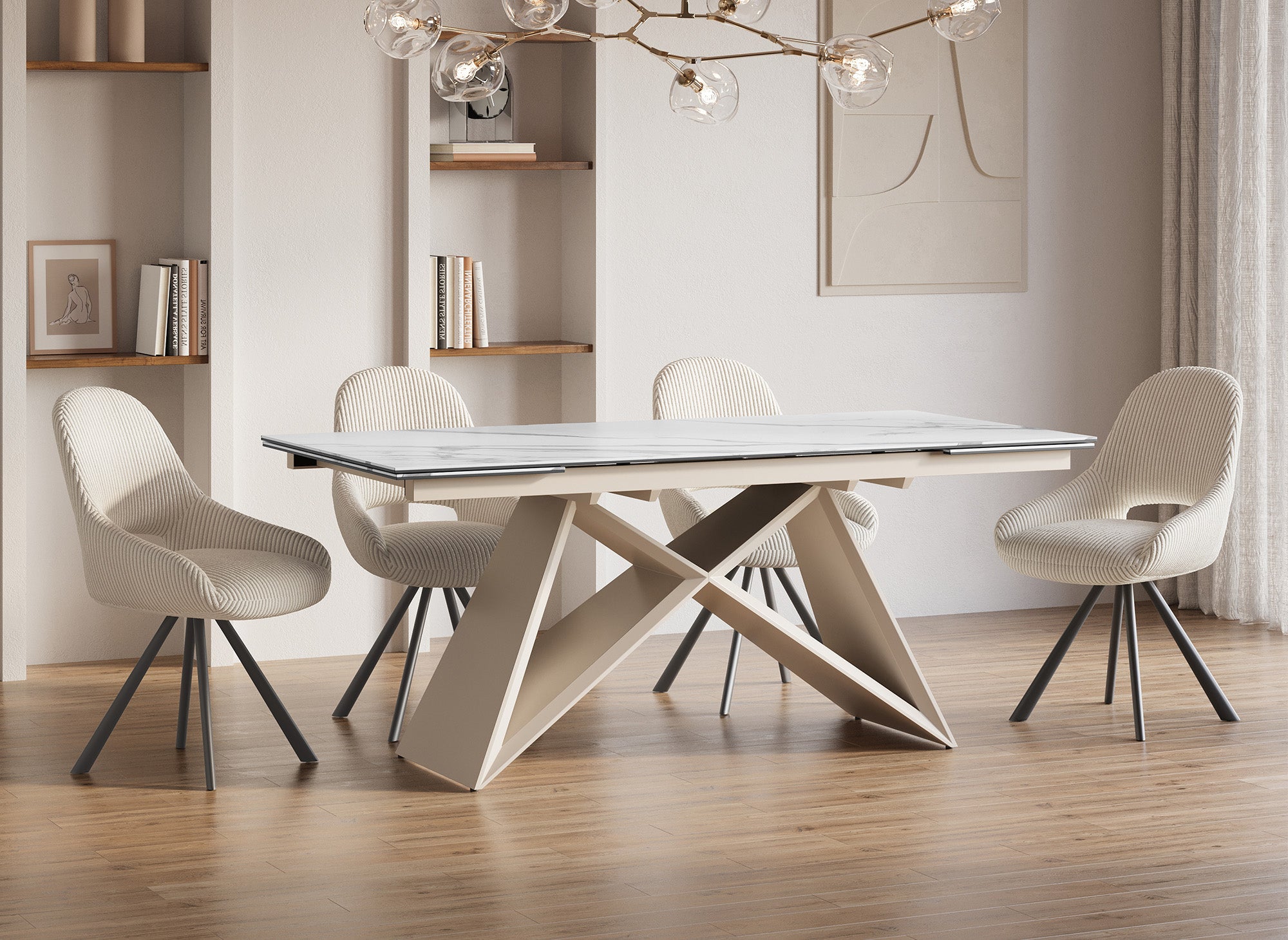 Tavolo da pranzo allungabile in ceramica bianca effetto marmo GABRIEL