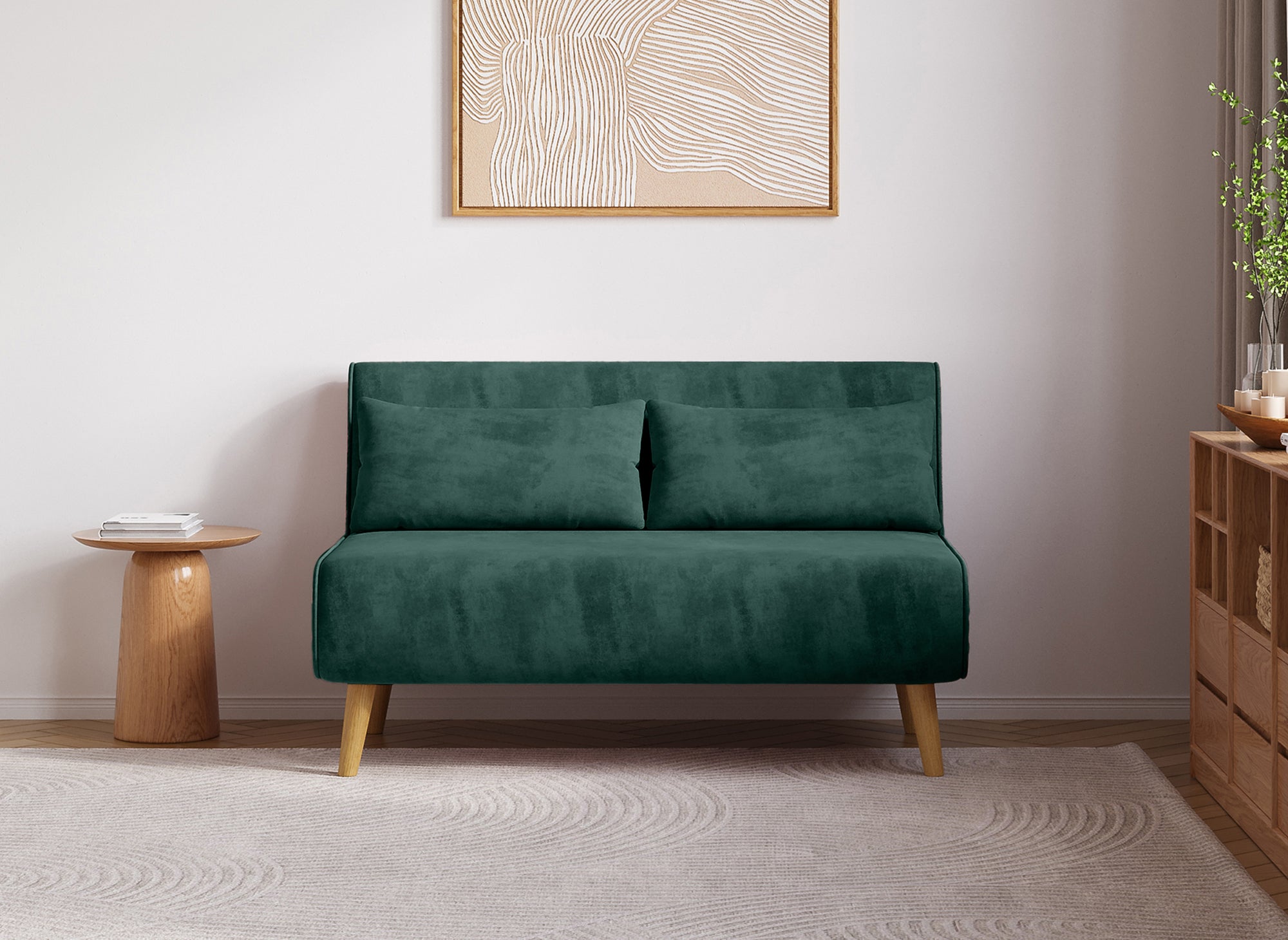 Banquette convertible 2 places en velours vert TONKA