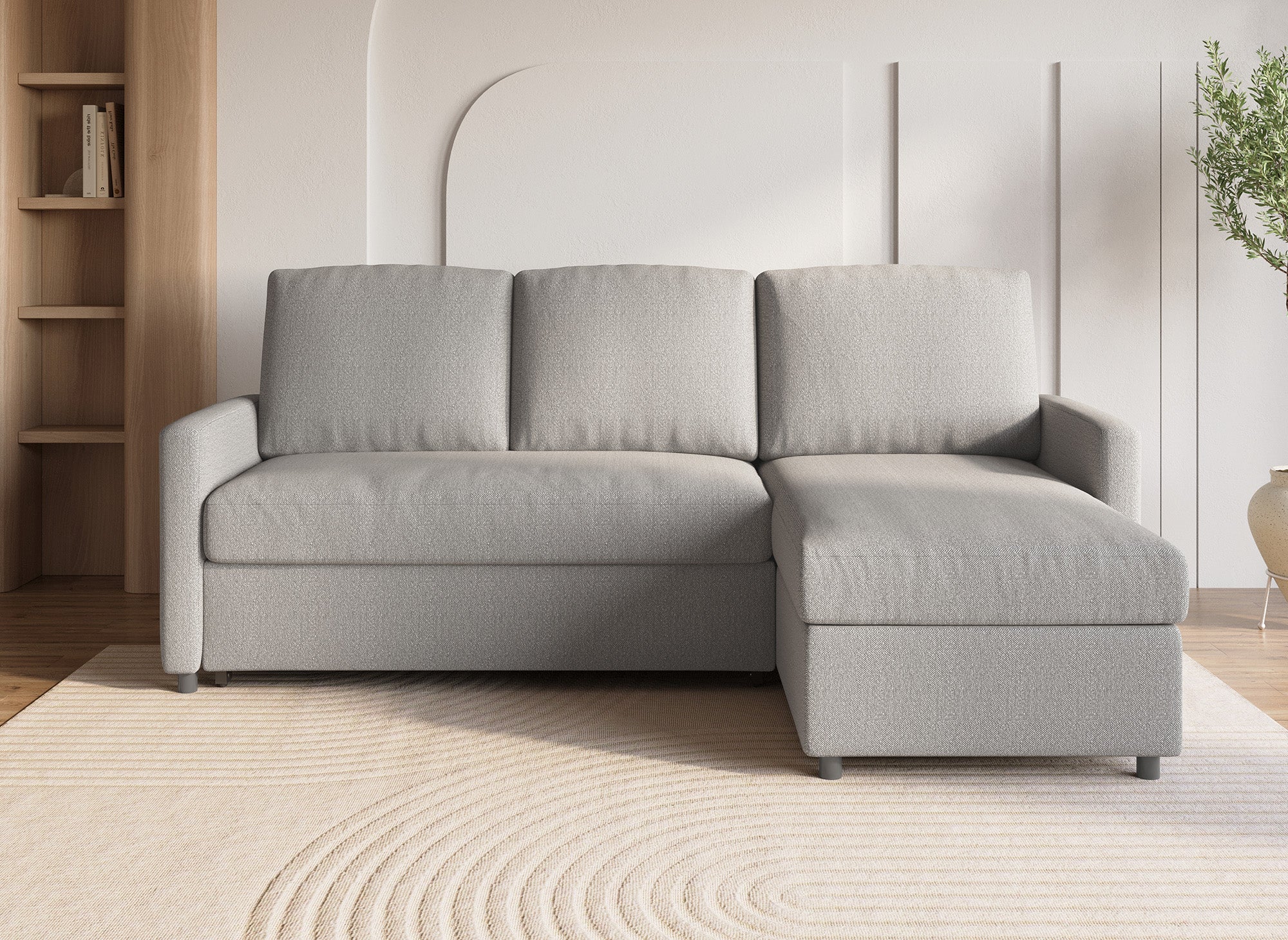 Divano angolare reversibile con contenitore trasformabile in tessuto grigio ADAM