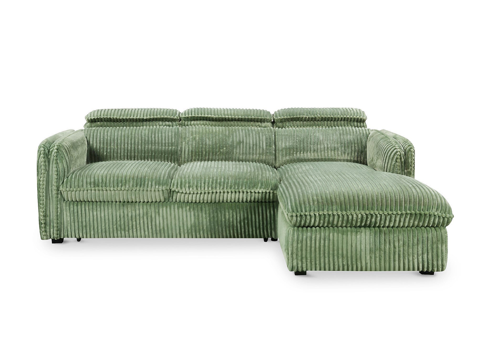 Canapé d'angle convertible en velours côtelé épais vert clair ISABELLA - Angle droit