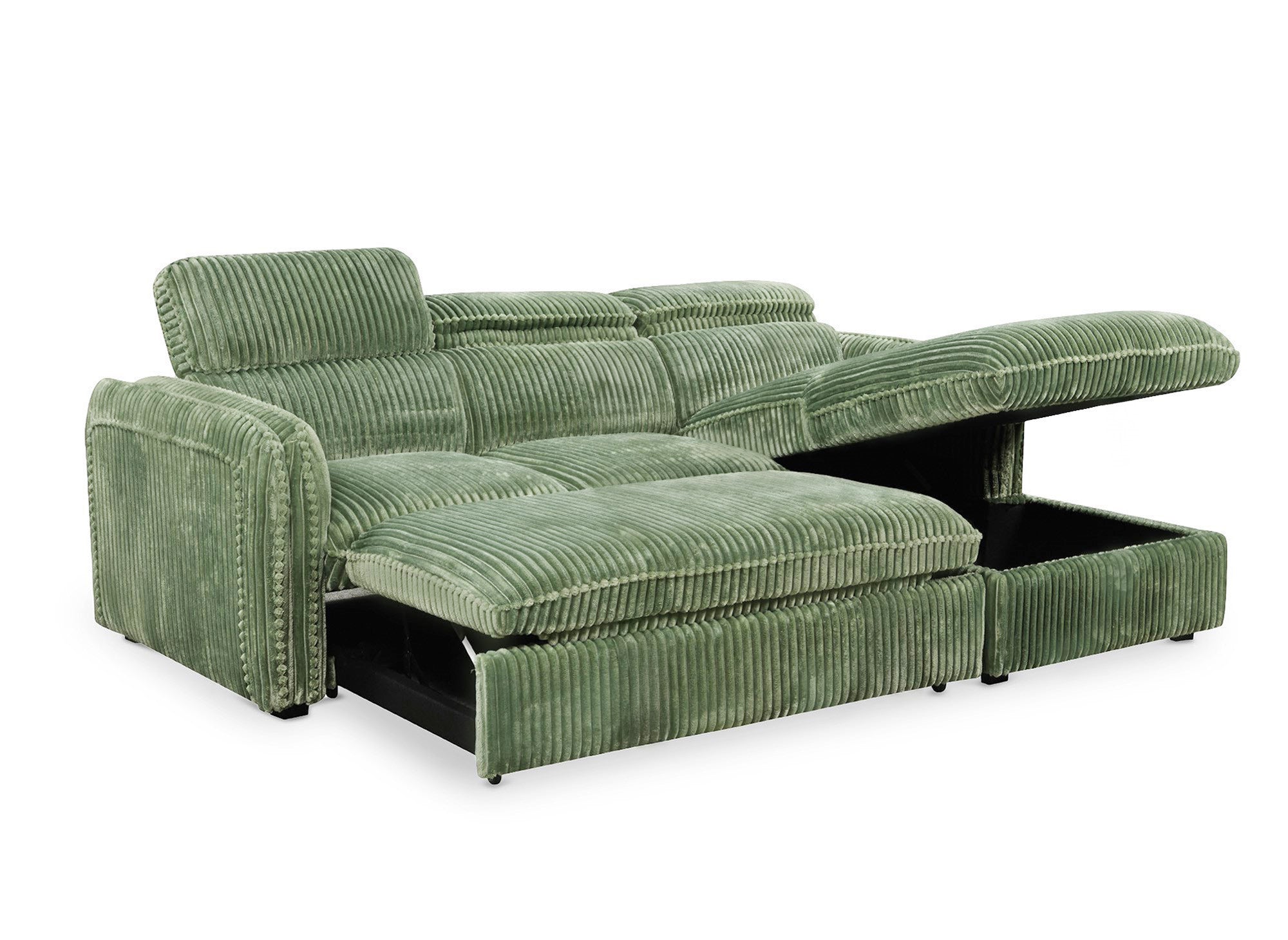 Canapé d'angle convertible en velours côtelé épais vert clair ISABELLA - Angle droit
