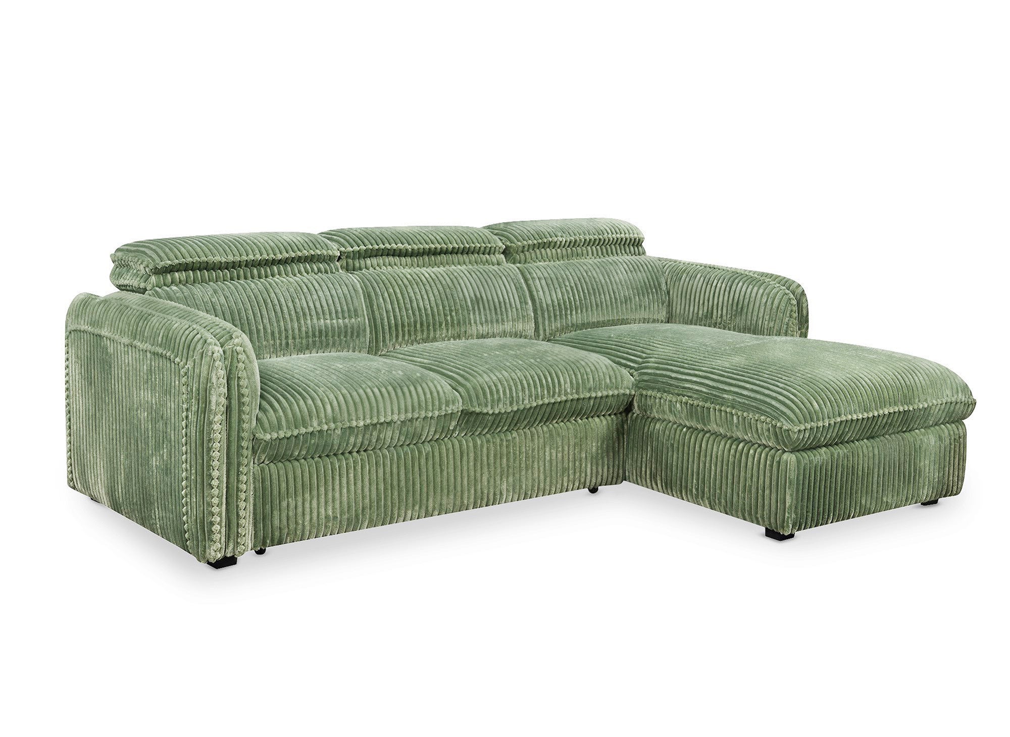 Canapé d'angle convertible en velours côtelé épais vert clair ISABELLA - Angle droit