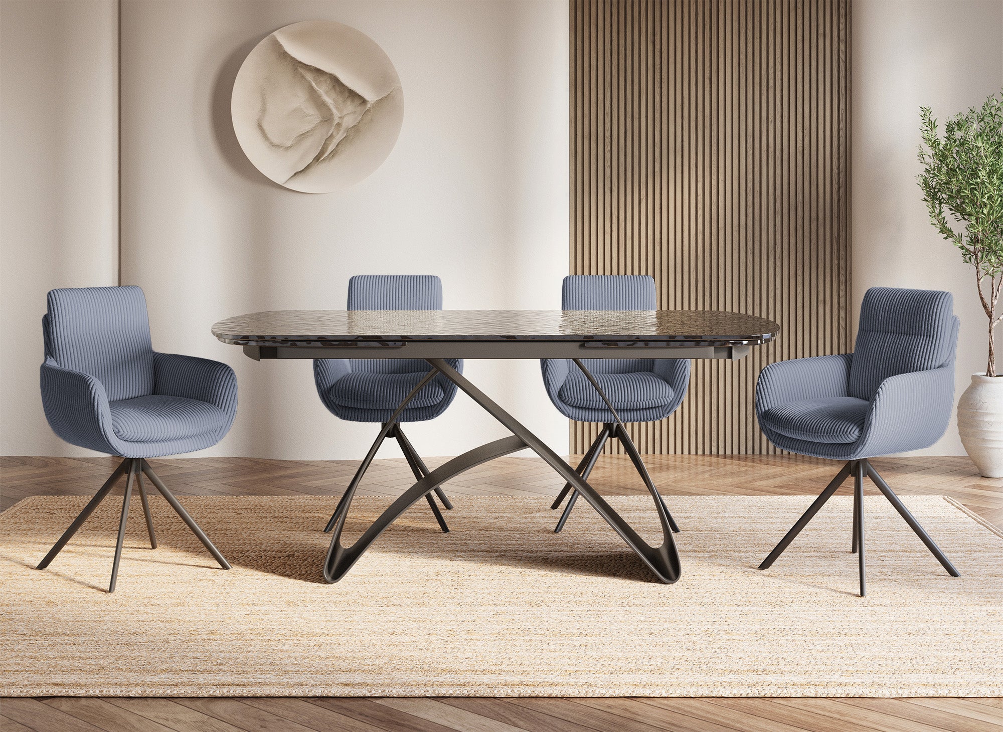 Chaise design avec accoudoirs en velours côtelé gris LOLA