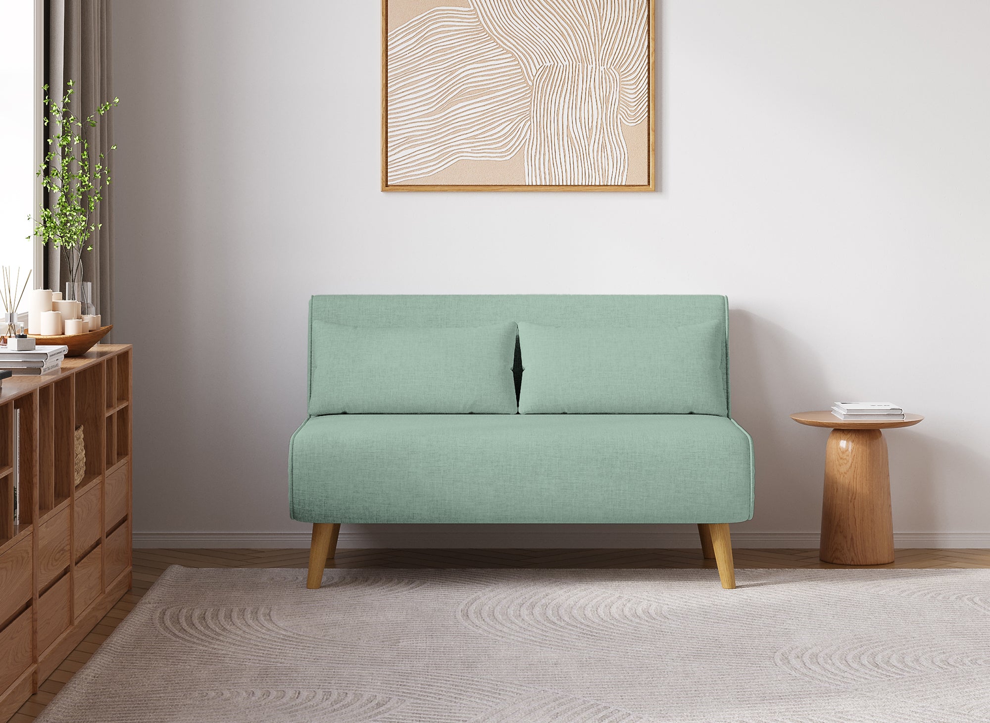 Banquette convertible 2 places en tissu vert d'eau TONKA