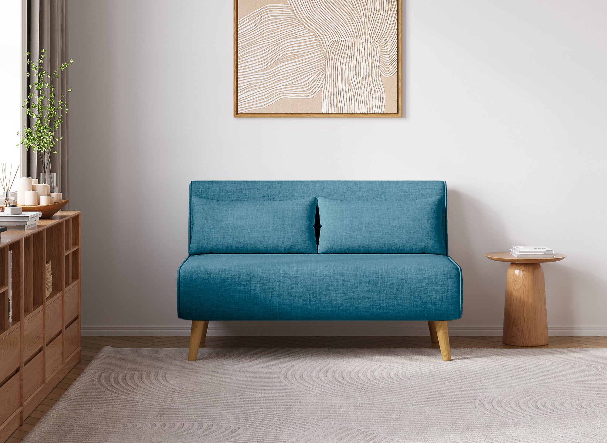 Banquette convertible 2 places en tissu bleu TONKA