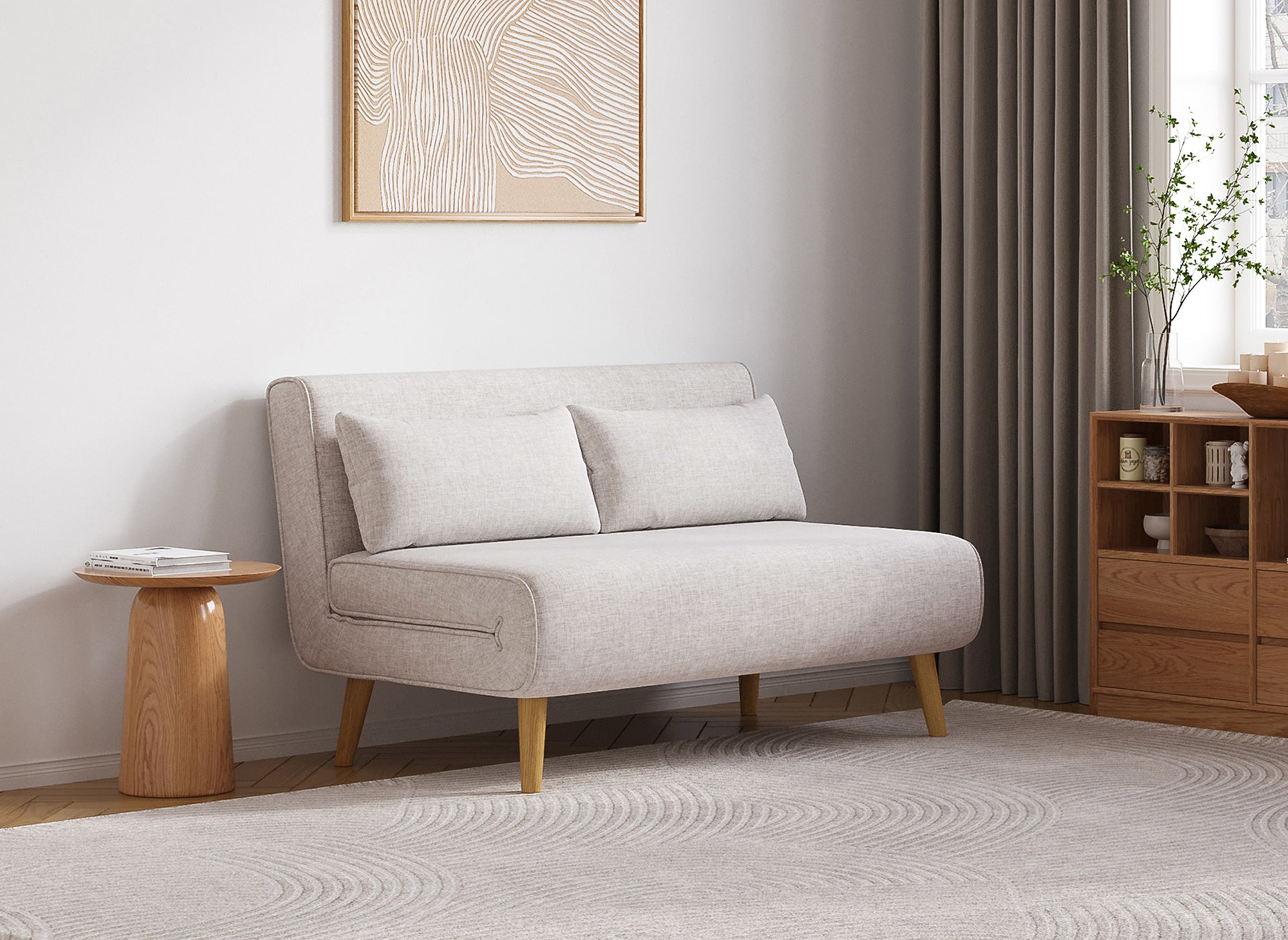 Banquette convertible 2 places en tissu beige TONKA