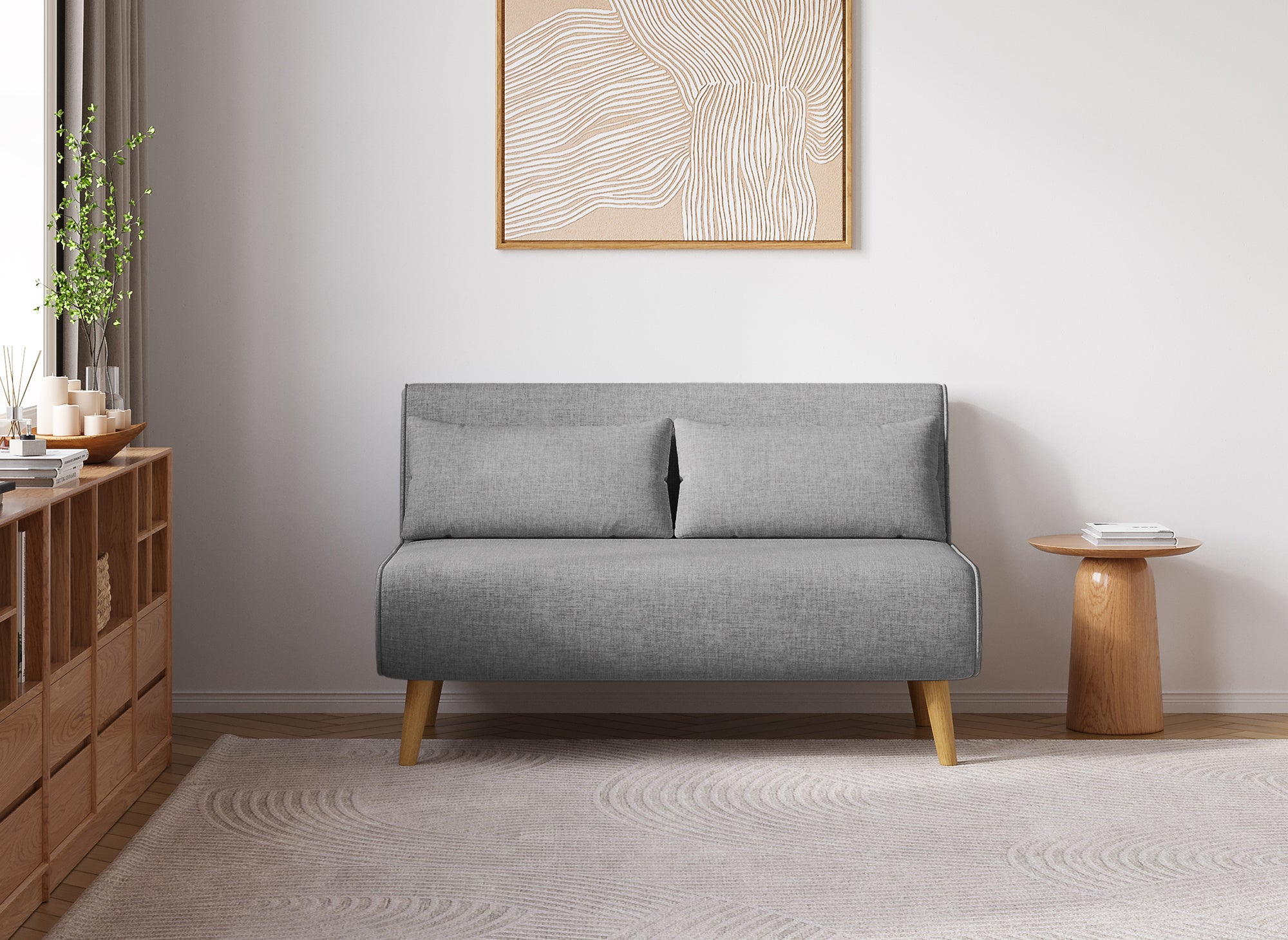 Banquette convertible 2 places en tissu gris TONKA