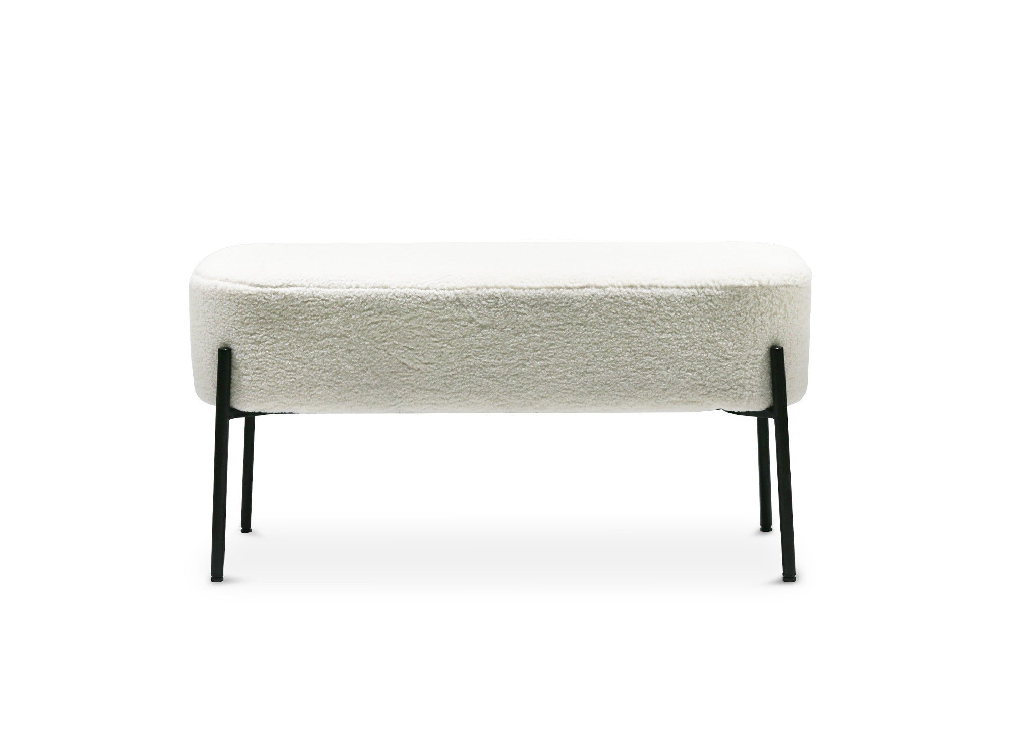 Banquette en tissu effet peau de mouton blanc écru et pieds en métal noir LEYAN