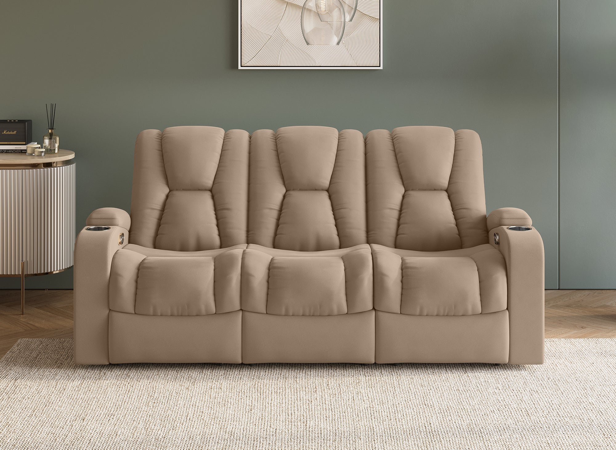 Divano relax elettrico 3 posti in tessuto microfibra beige EL CLARENCE