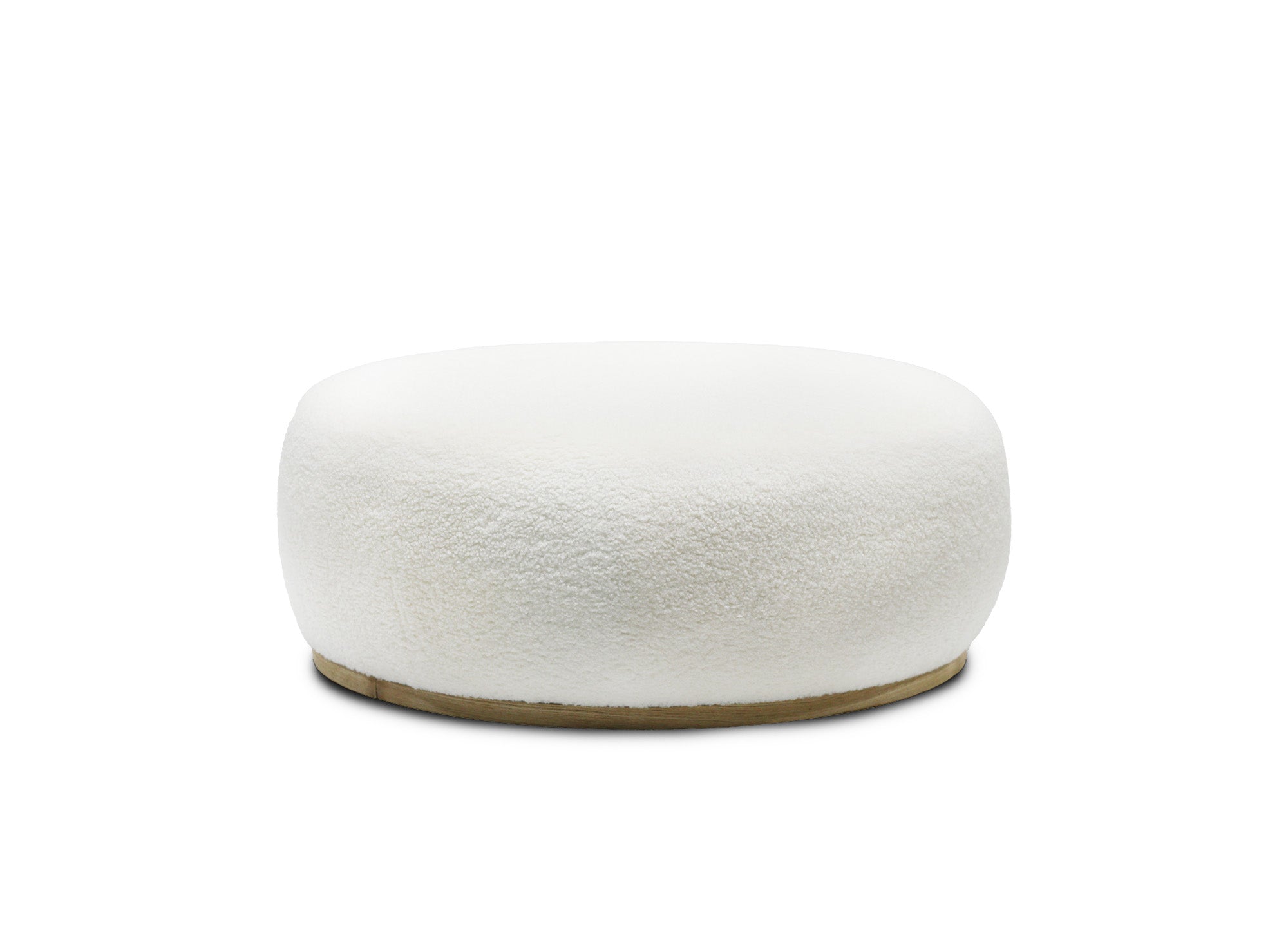 Pouf ovale en tissu effet peau de mouton blanc écru et bois CALY
