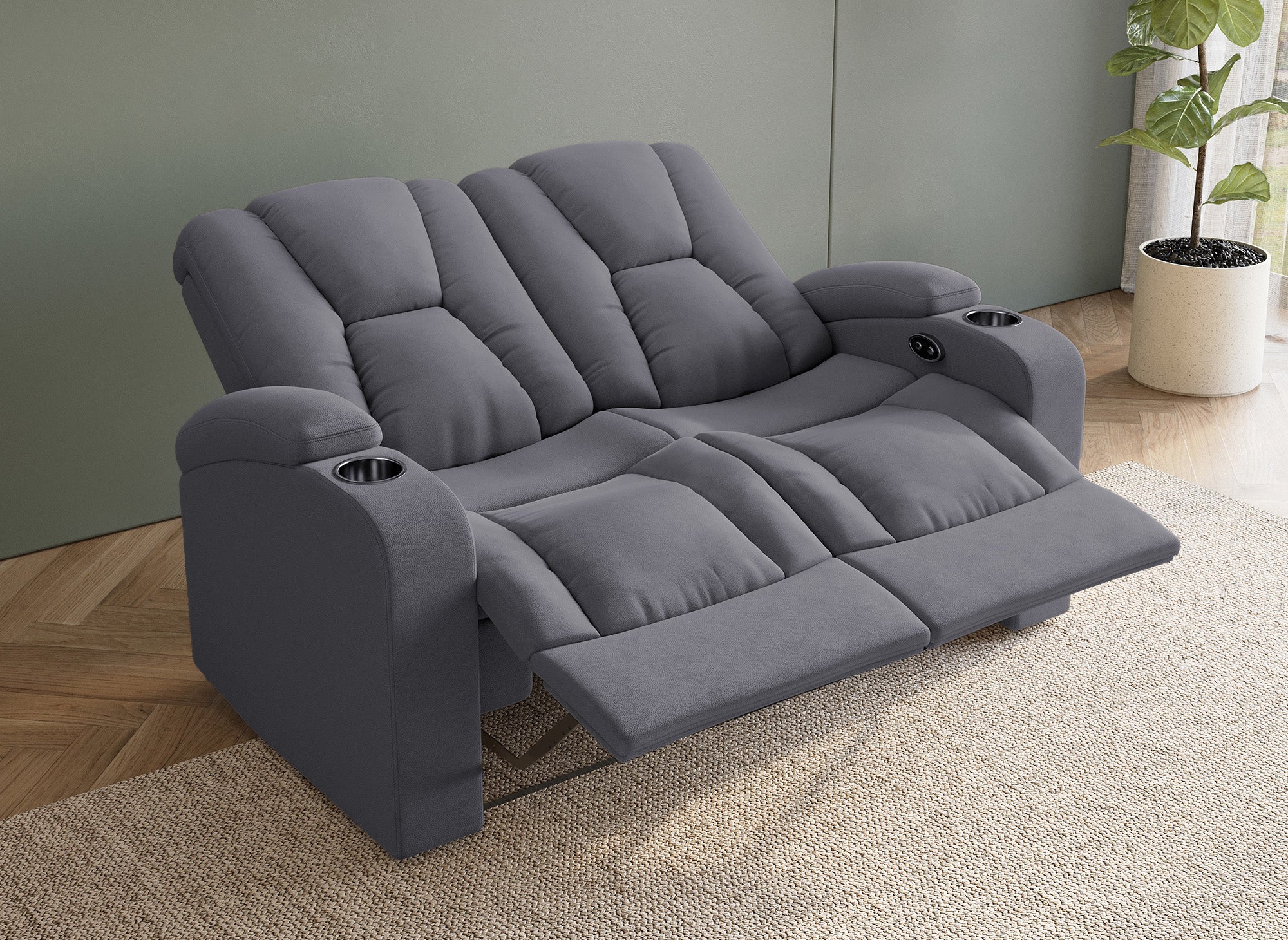 Divano relax elettrico a 2 posti in tessuto microfibra grigio EL CLARENCE