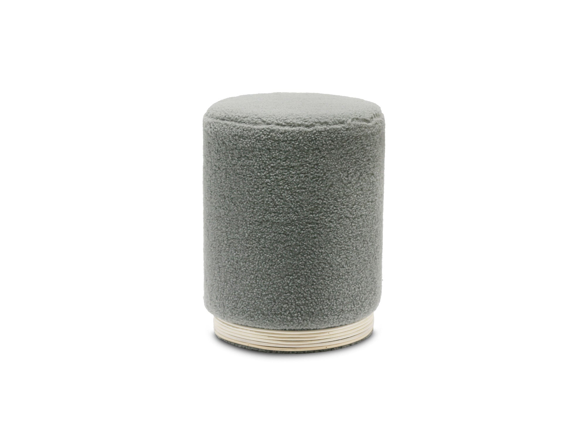 Pouf en tissu effet peau de mouton gris et bois TANY