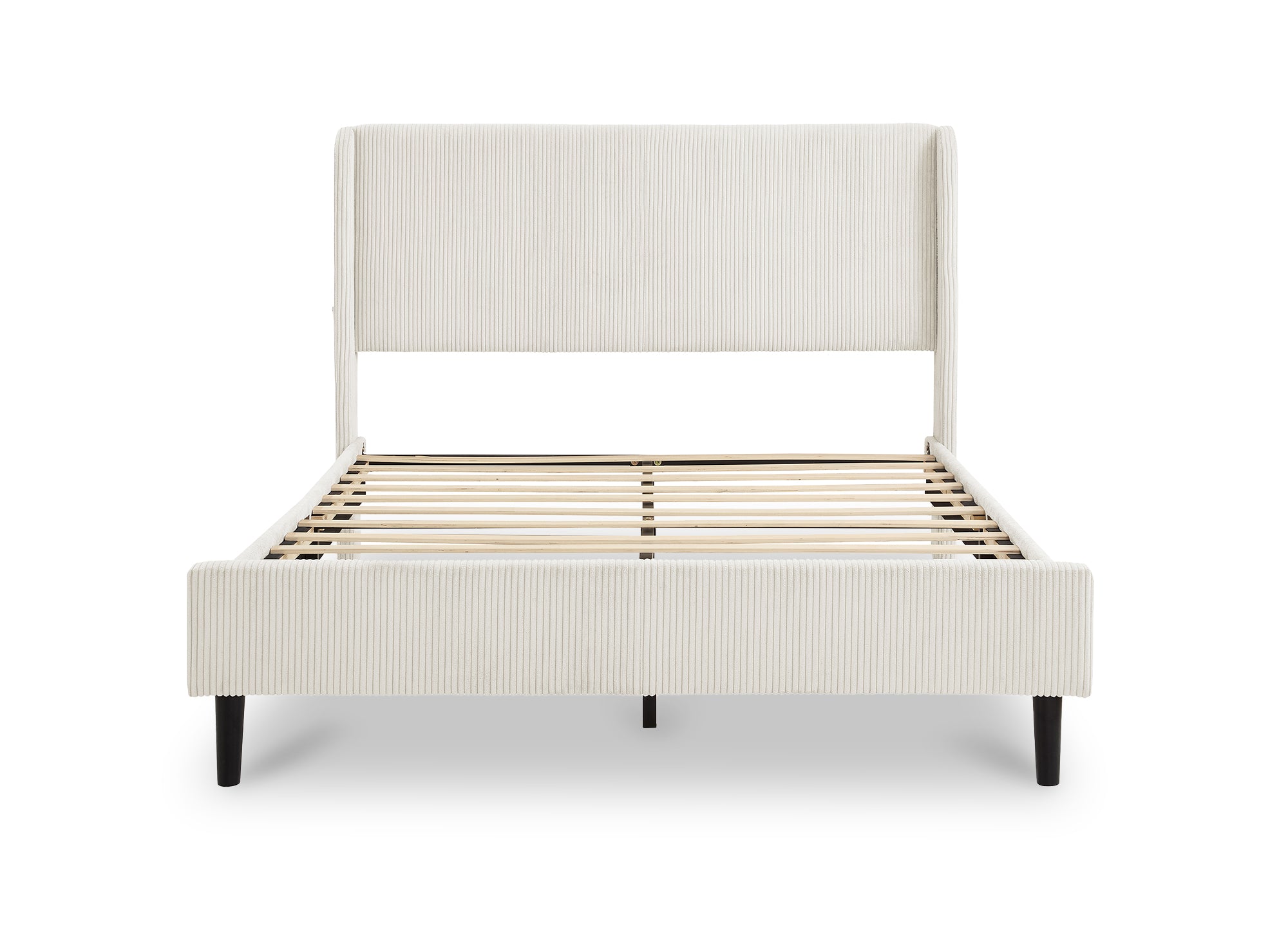 Lit double en velours côtelé épais beige 160x200cm LEVY