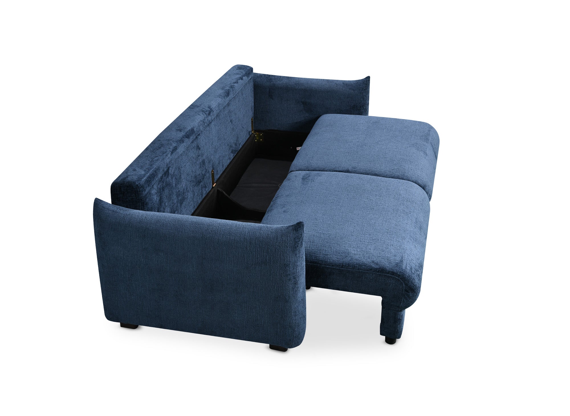 Canapé convertible avec coffre 3 places en velours chiné bleu COLBY