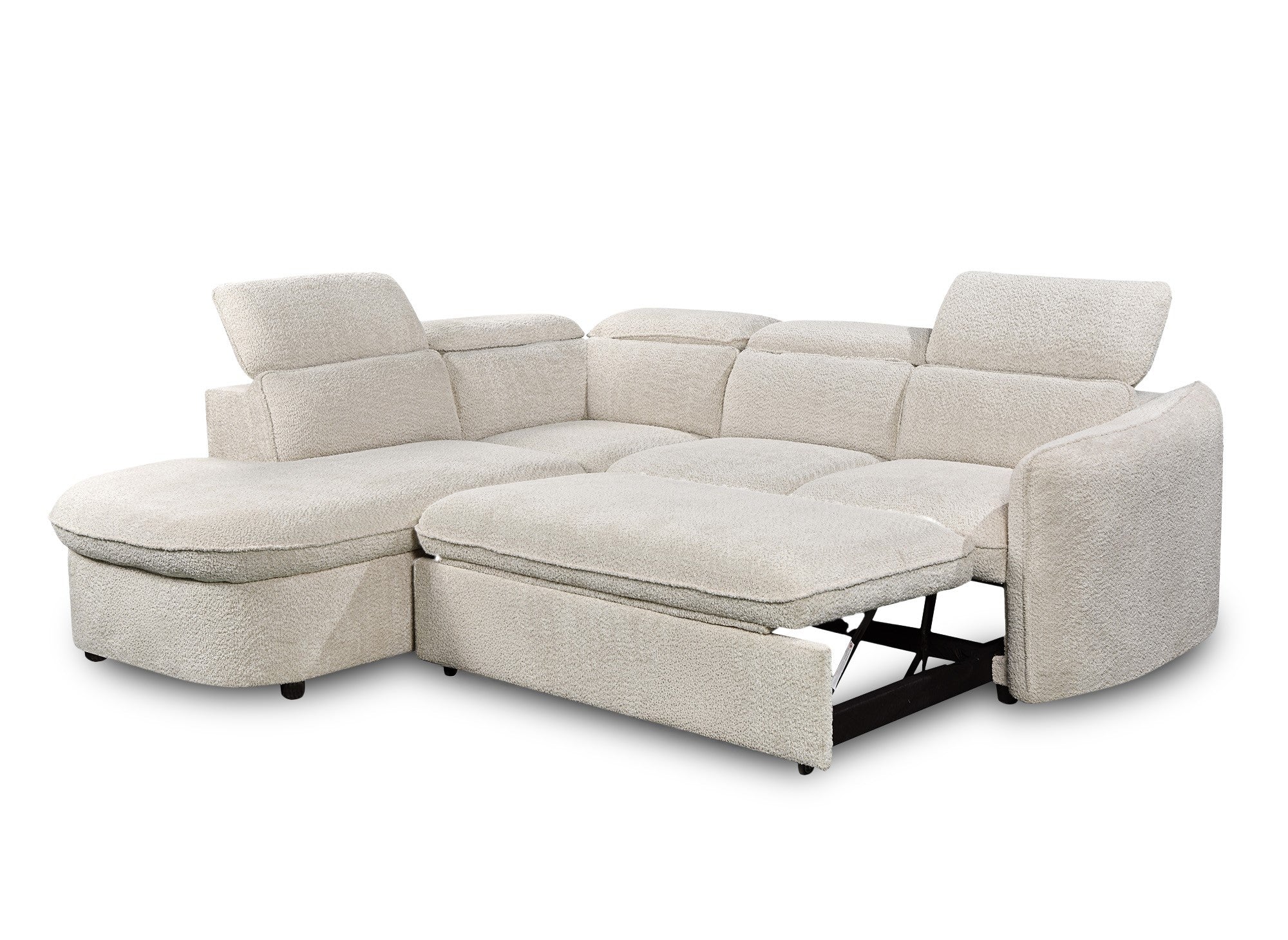 Canapé d'angle convertible avec coffre de rangement en tissu bouclette écru BAYA - angle gauche