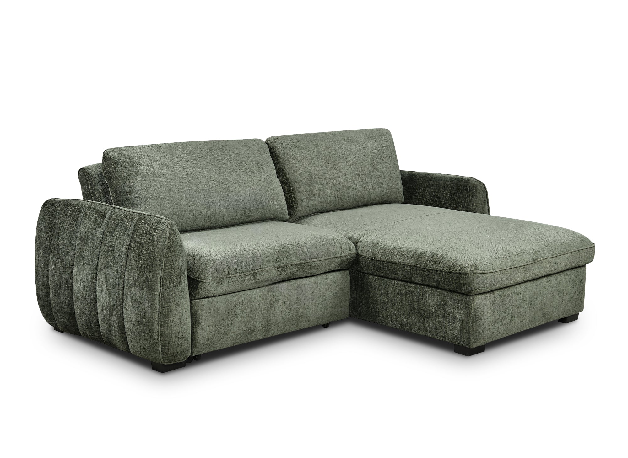 Canapé d'angle convertible et réversible avec coffre en velours chiné vert kaki LIORA