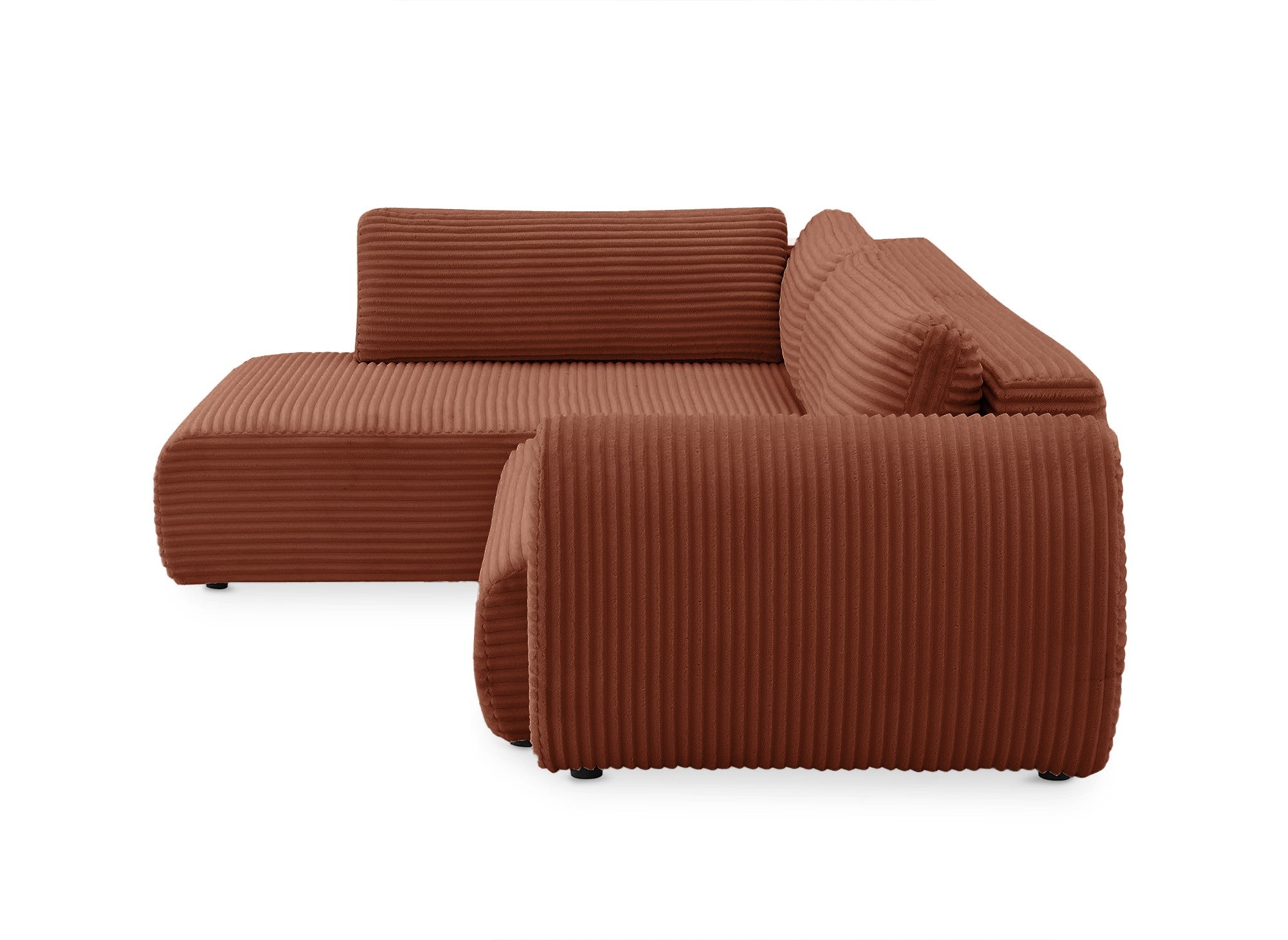 Divano angolare trasformabile con chaise longue e cassapanca in terracotta a coste grandi TILDA - Angolo sinistro