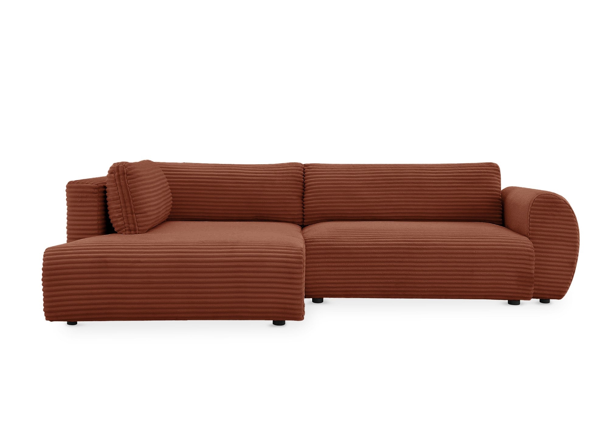 Divano angolare trasformabile con chaise longue e cassapanca in terracotta a coste grandi TILDA - Angolo sinistro