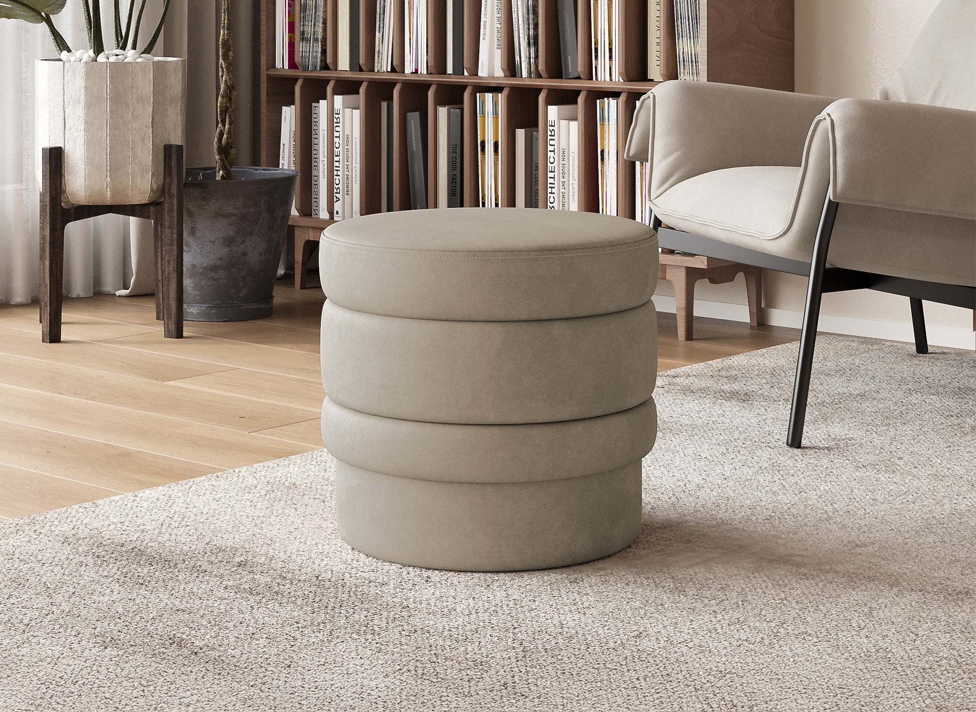 Pouf design en velours taupe VELVET