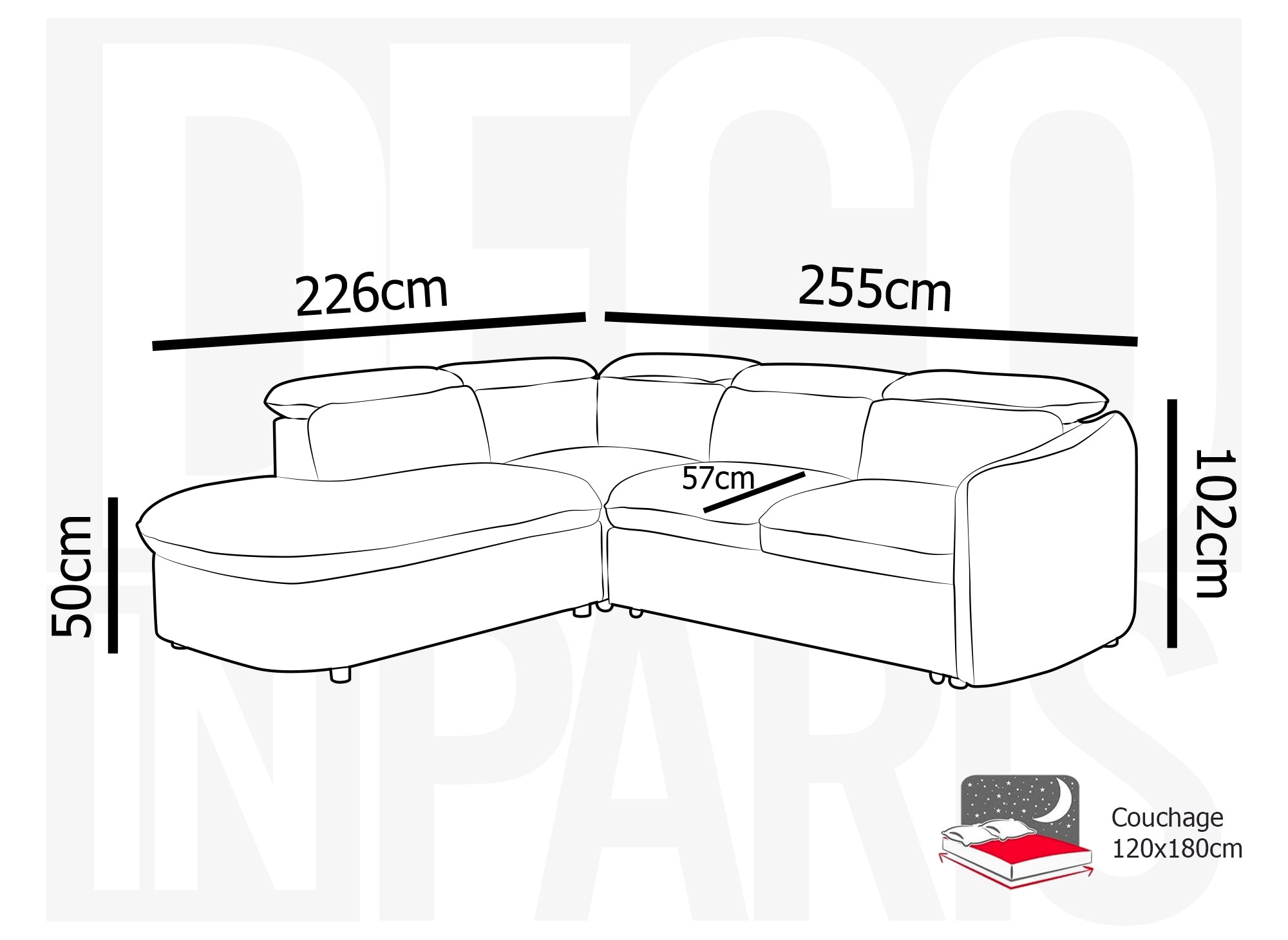 Canapé d'angle convertible avec coffre de rangement en tissu bouclette écru BAYA - angle gauche
