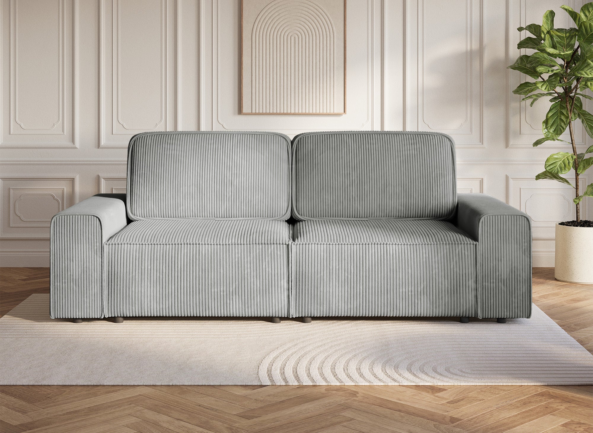 Canapé 3 places convertible avec coffre en velours côtelé épais gris DONA