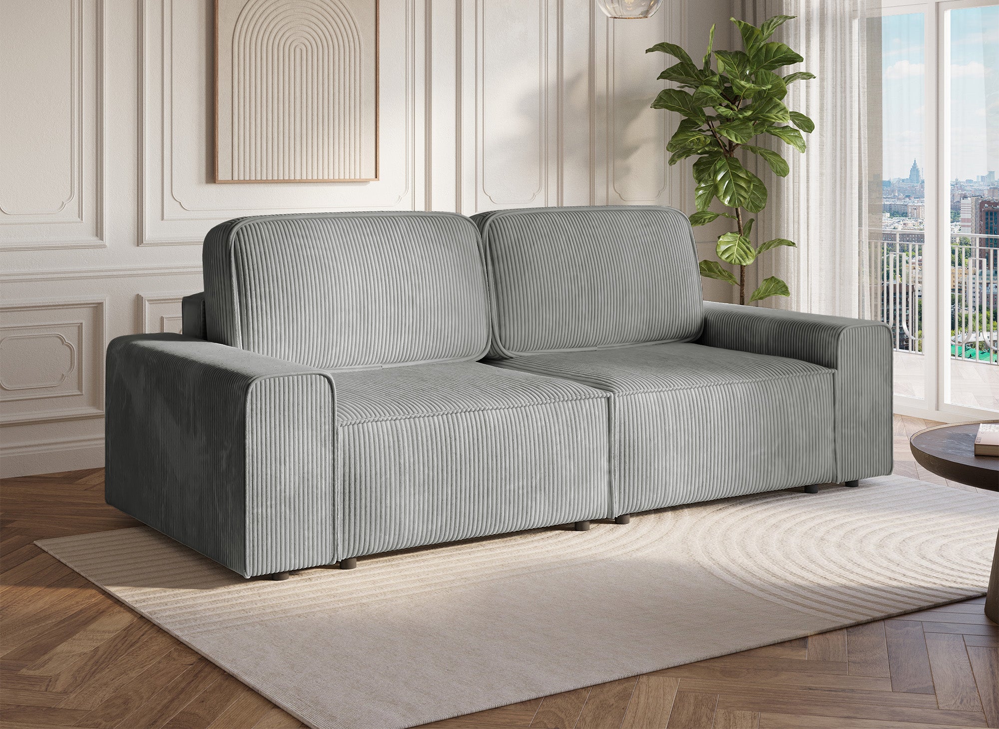 Canapé 3 places convertible avec coffre en velours côtelé épais gris DONA