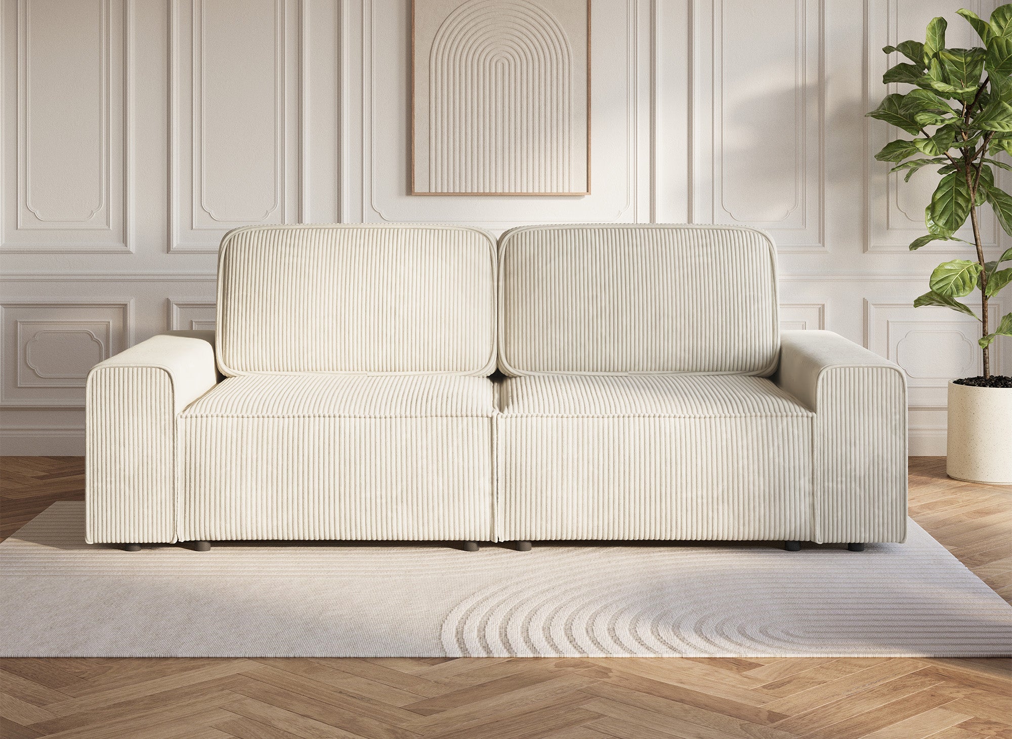 Canapé 3 places convertible avec coffre en velours côtelé épais beige DONA
