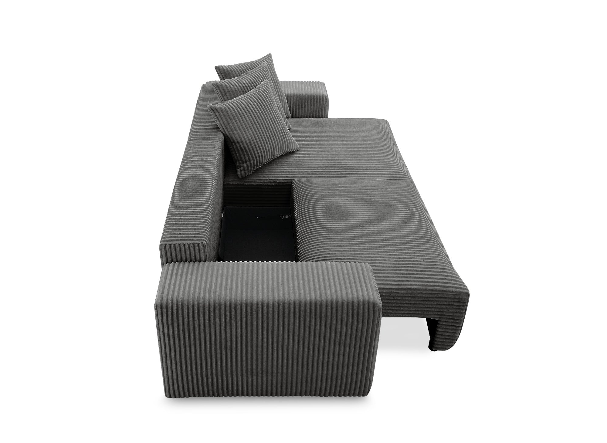 Canapé d'angle réversible convertible avec coffre en velours côtelé épais gris NOELIA