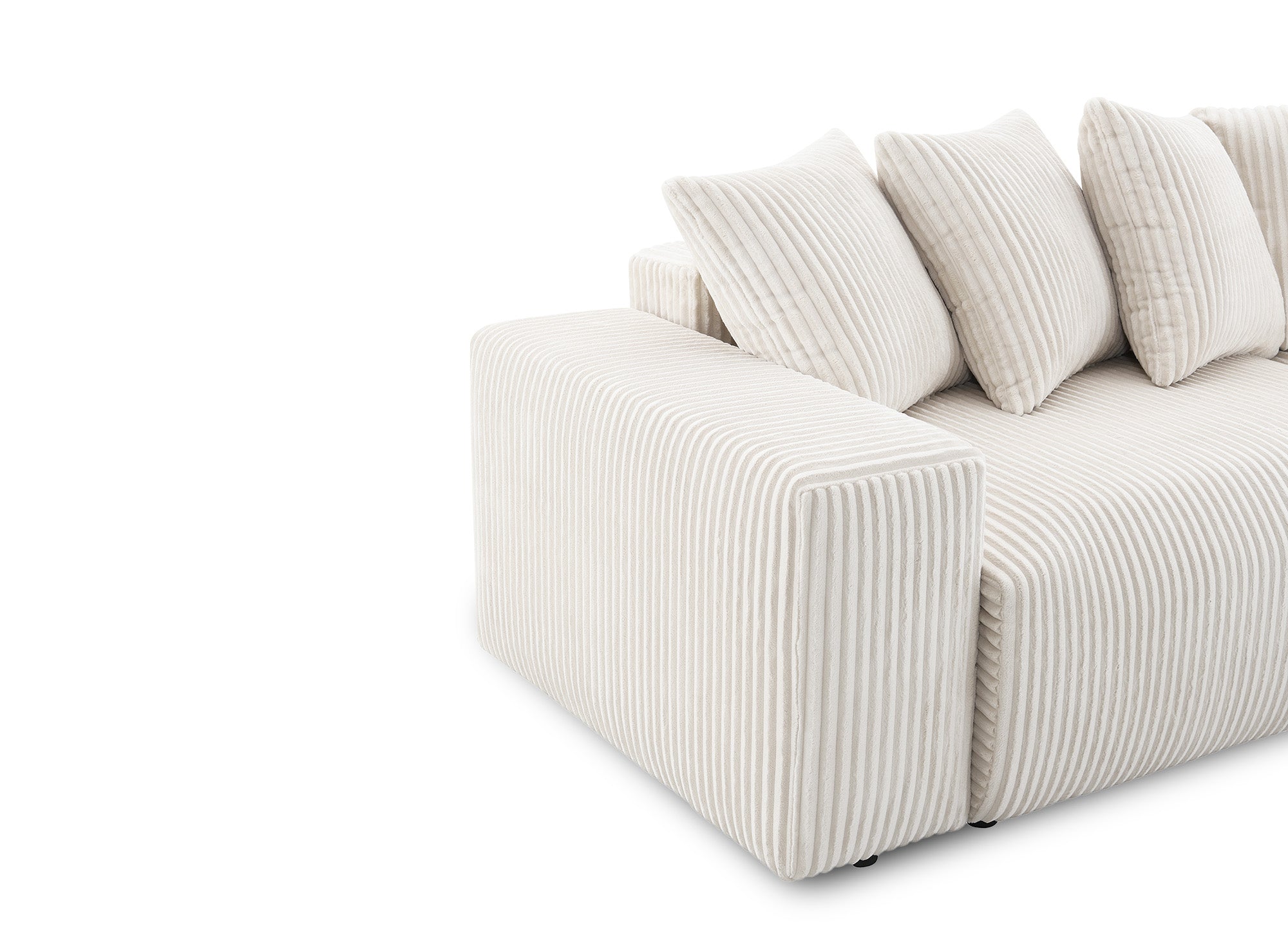 Canapé panoramique réversible convertible avec coffre en velours côtelé épais beige NOELIA