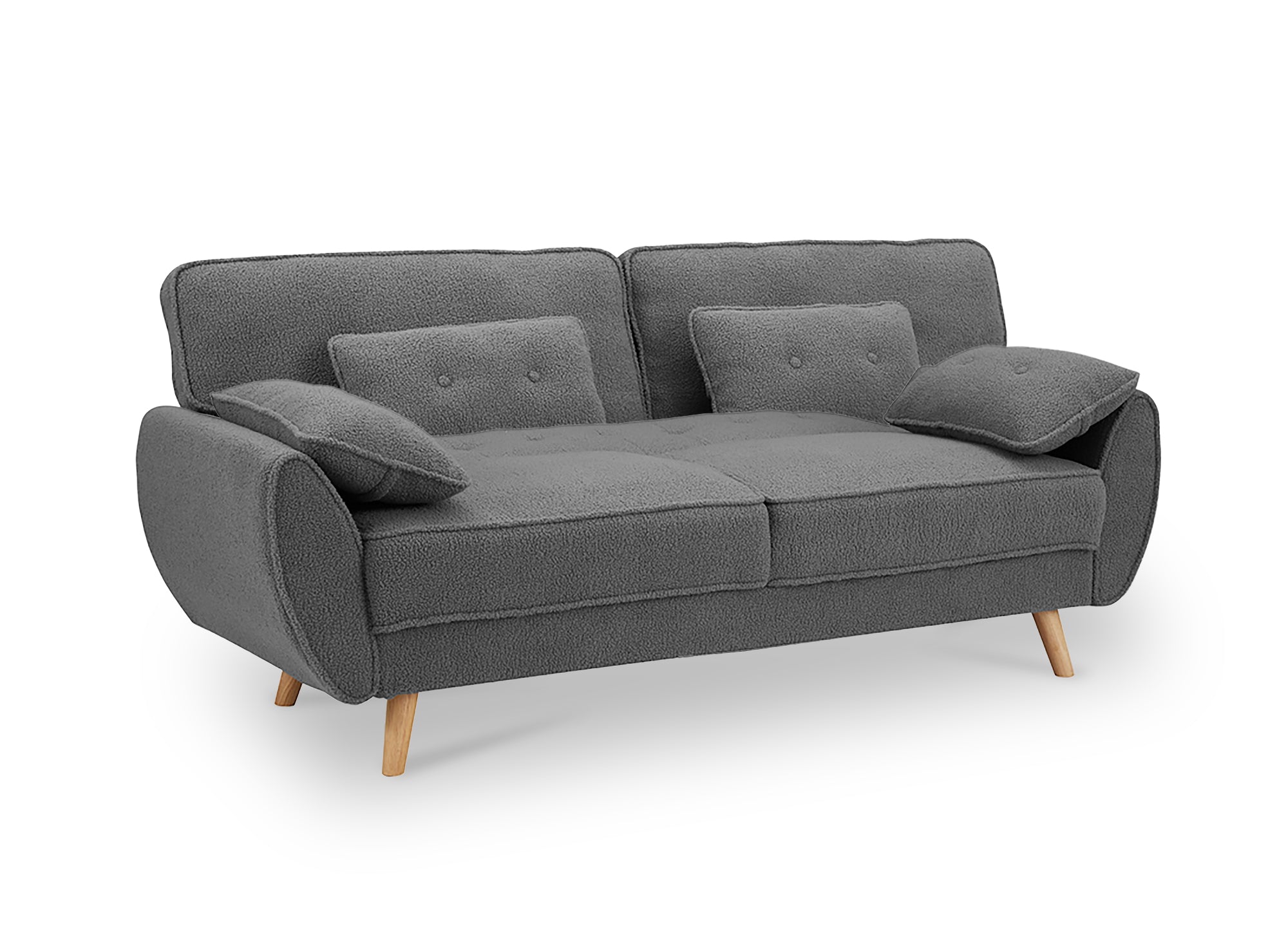 Canapé clic clac en tissu bouclette gris avec pieds en bois PANAMA