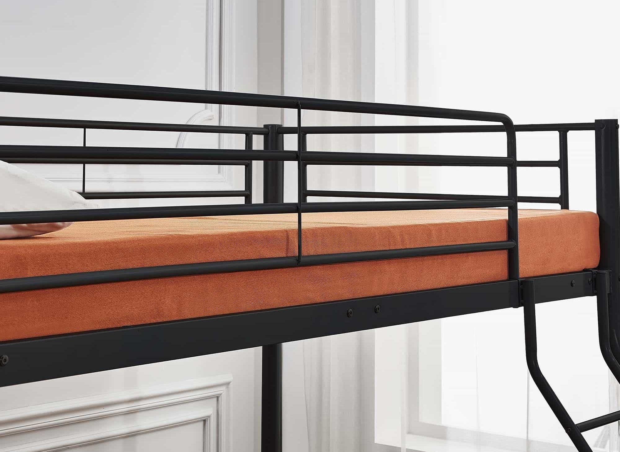 Lit superposé 3 places en métal noir 90 x 190 cm et 140 x 190 cm TRINITY