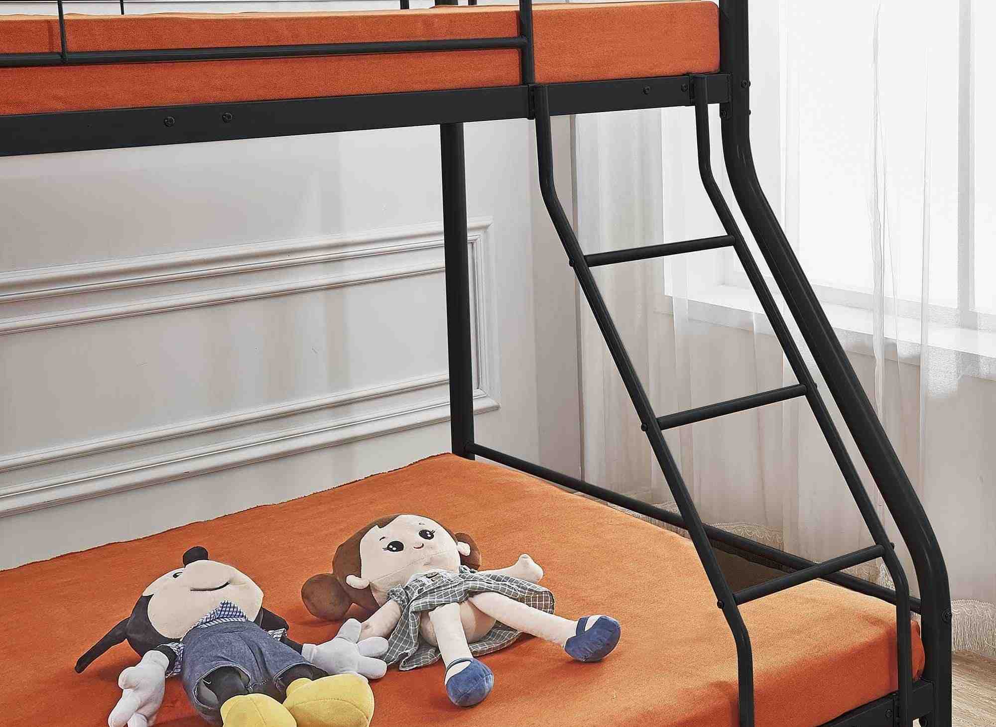 Lit superposé 3 places en métal noir 90 x 190 cm et 140 x 190 cm TRINITY