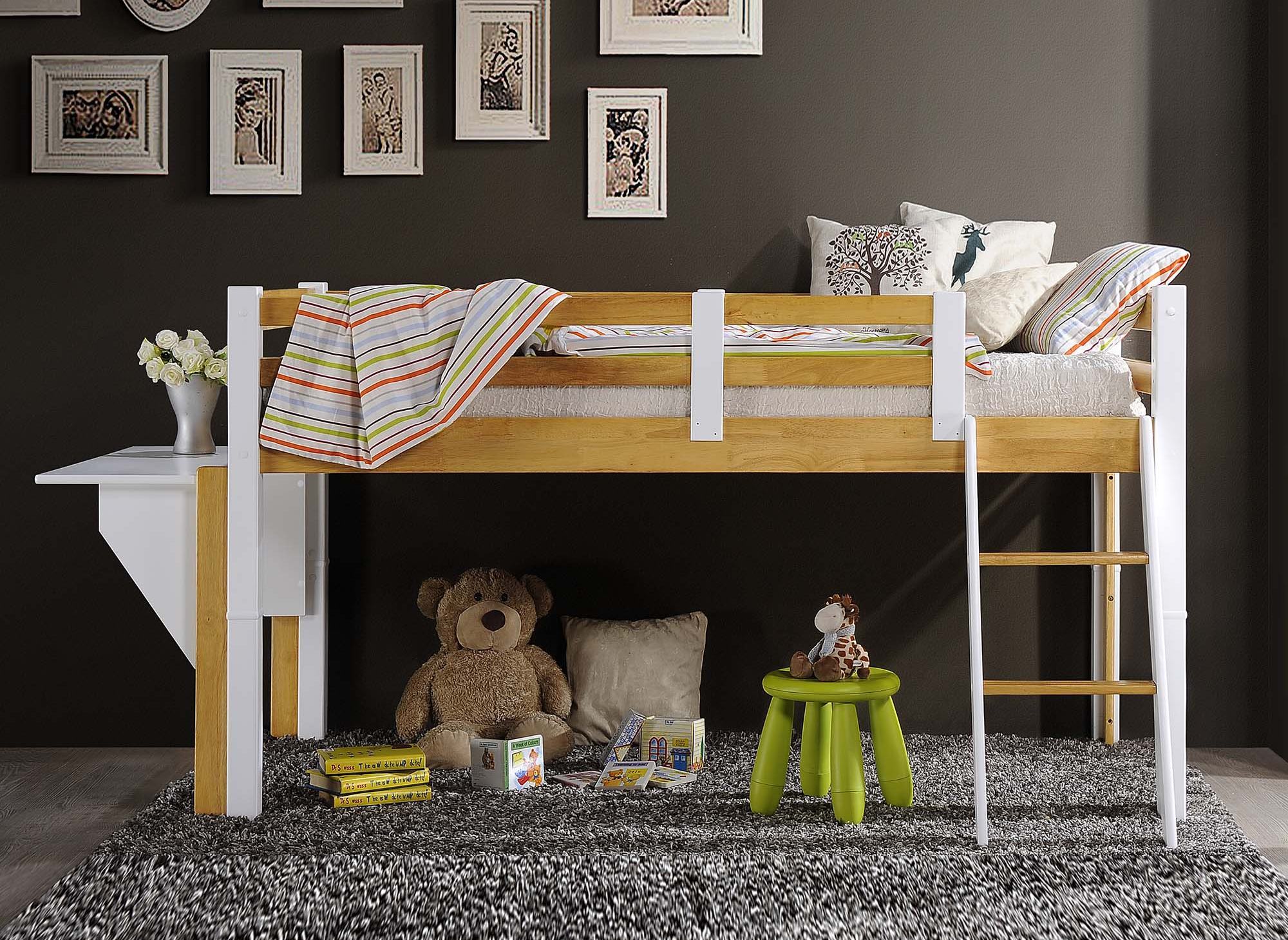 Lit mezzanine mi-hauteur 90 x 190 cm en bois et blanc ARMAND