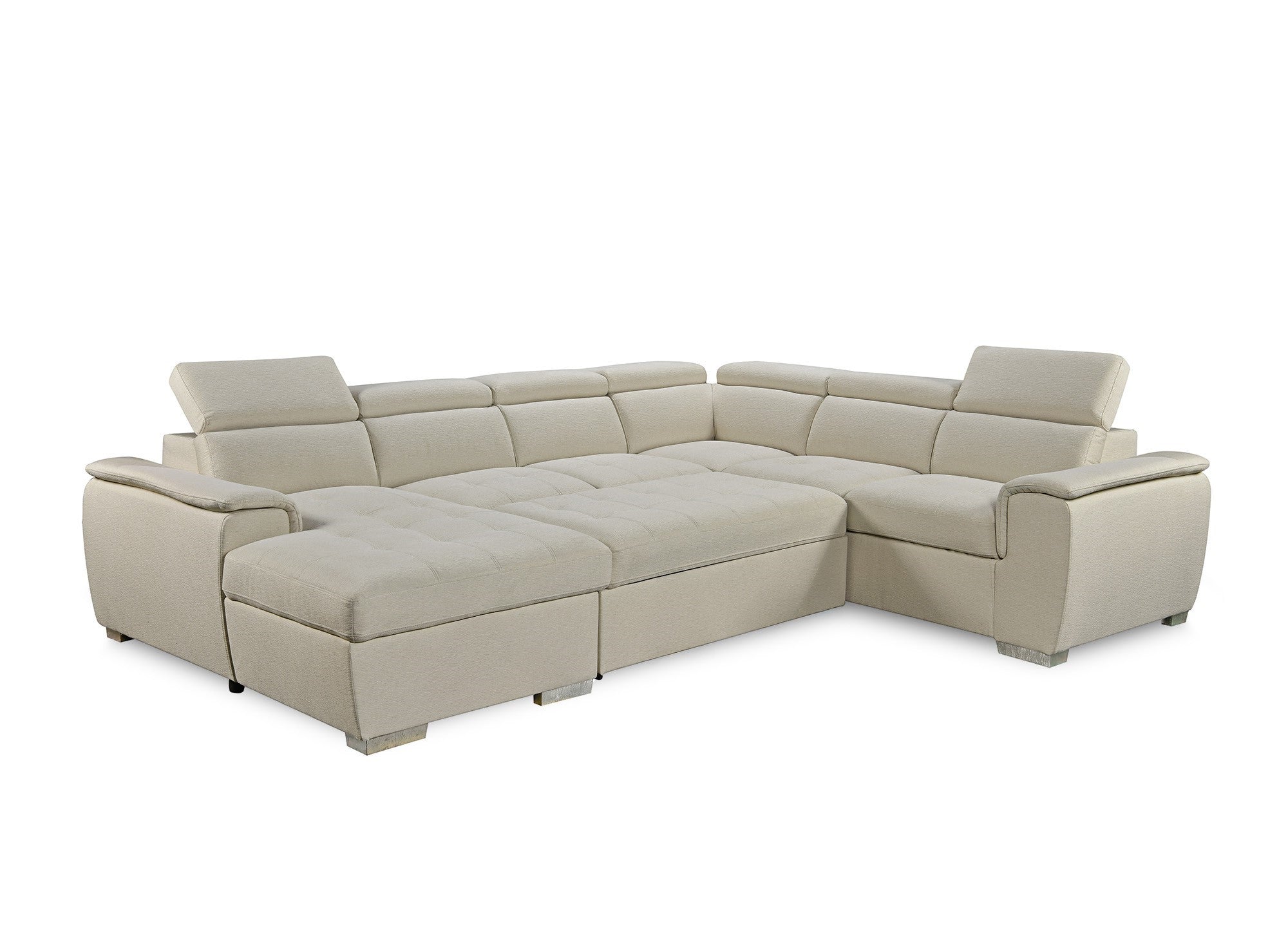 Canapé panoramique convertible coffre de rangement en tissu beige GAELLE - Angle Gauche