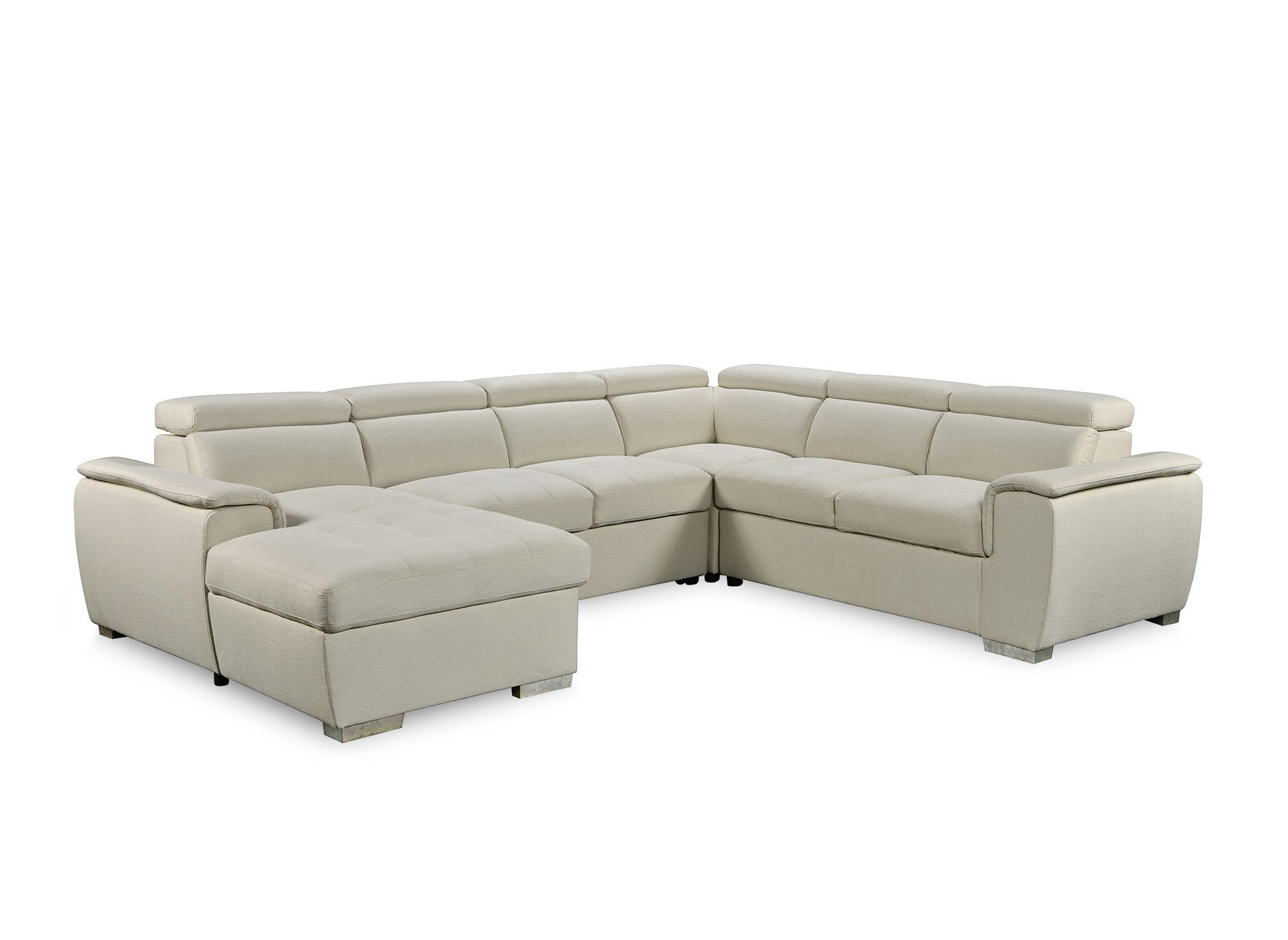 Canapé panoramique convertible coffre de rangement en tissu beige GAELLE - Angle Gauche