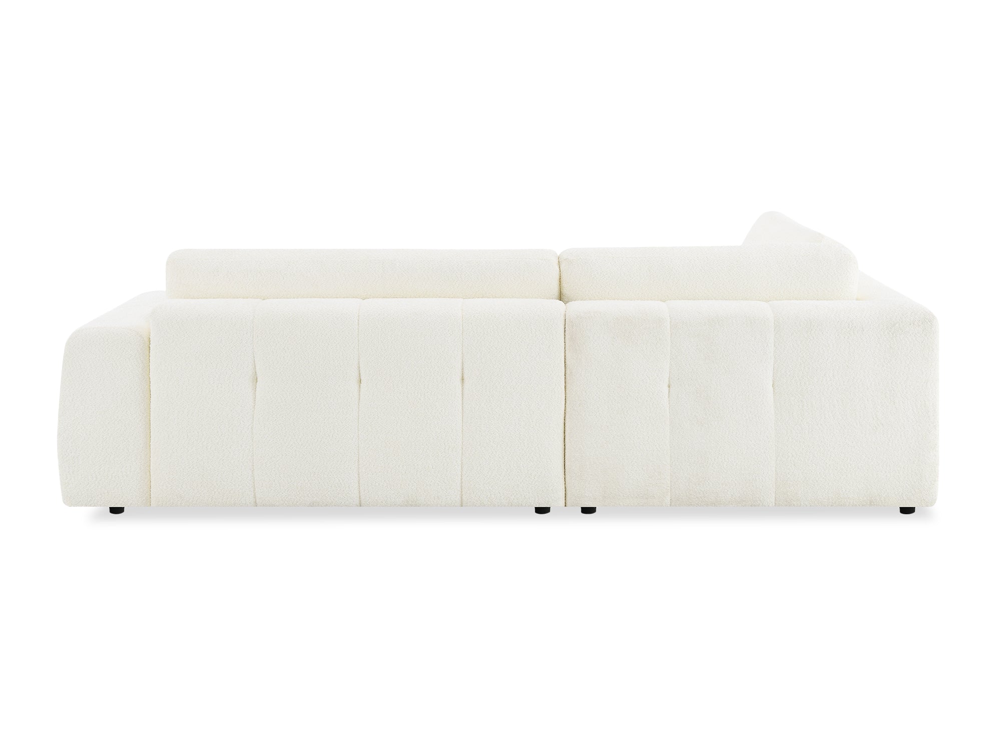 Canapé d'angle convertible avec coffre en tissu bouclette écru HAVEN - Angle gauche