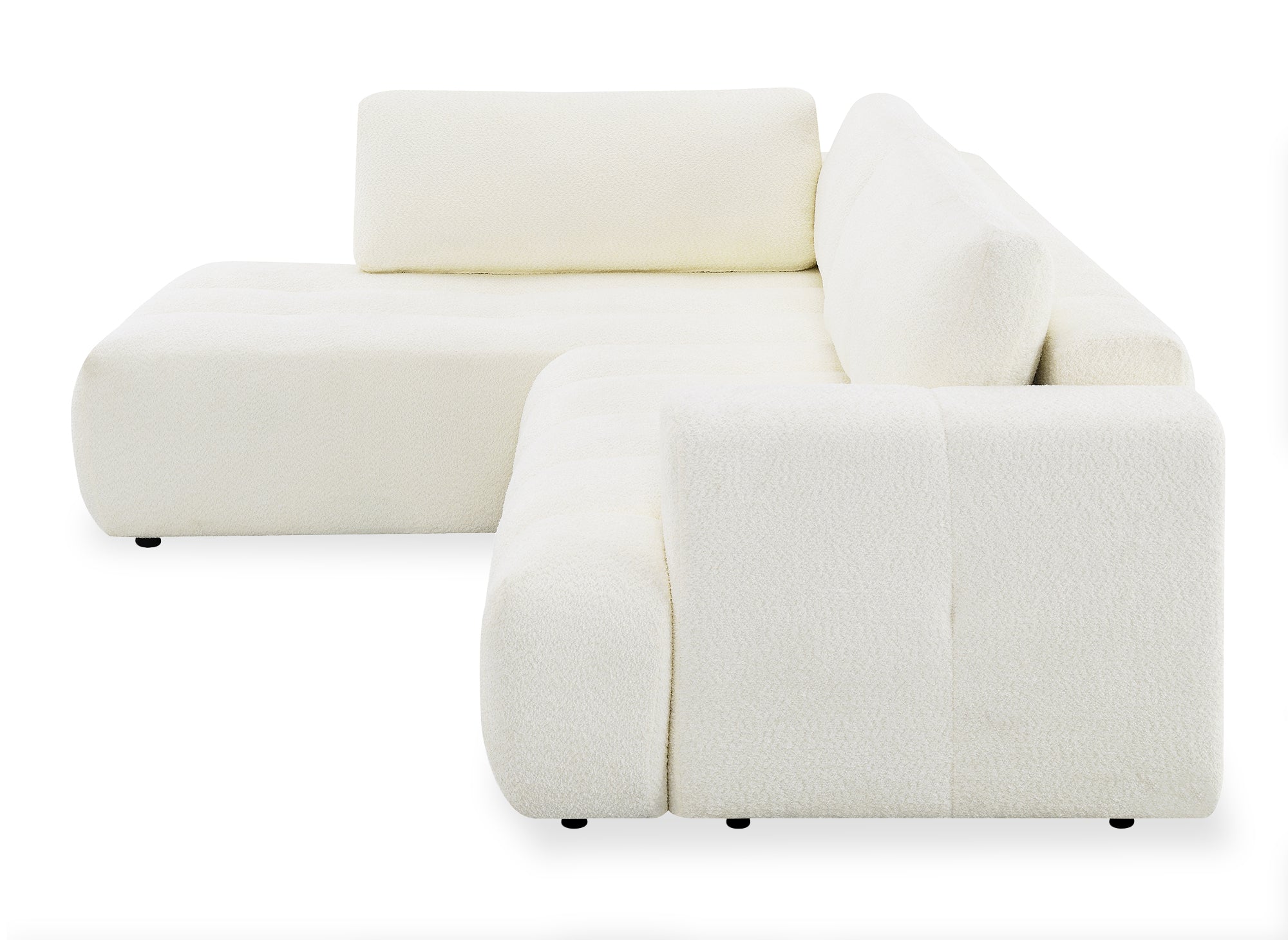 Canapé d'angle convertible avec coffre en tissu bouclette écru HAVEN - Angle gauche