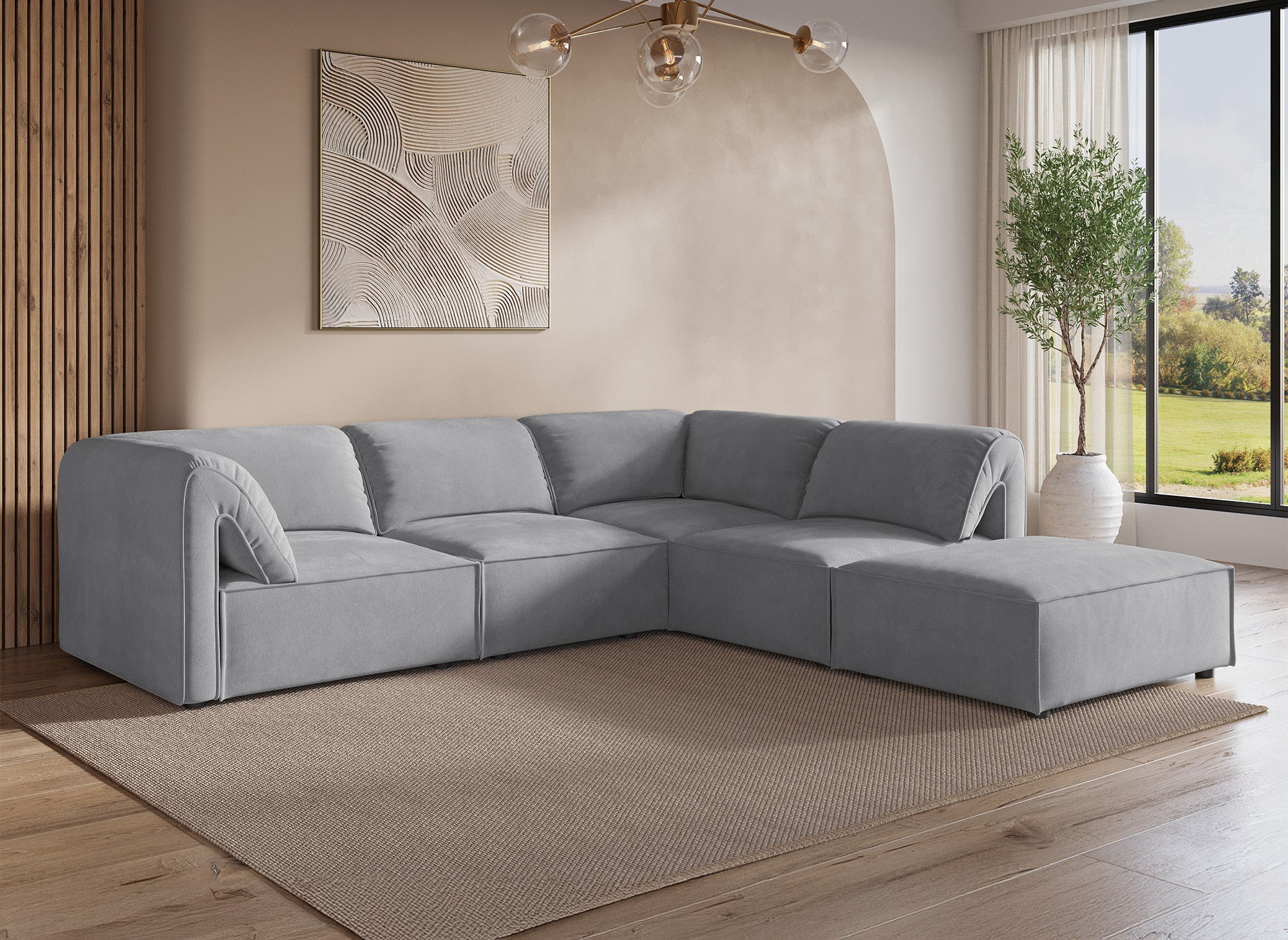 Canapé d'angle modulable en velours gris HARINA