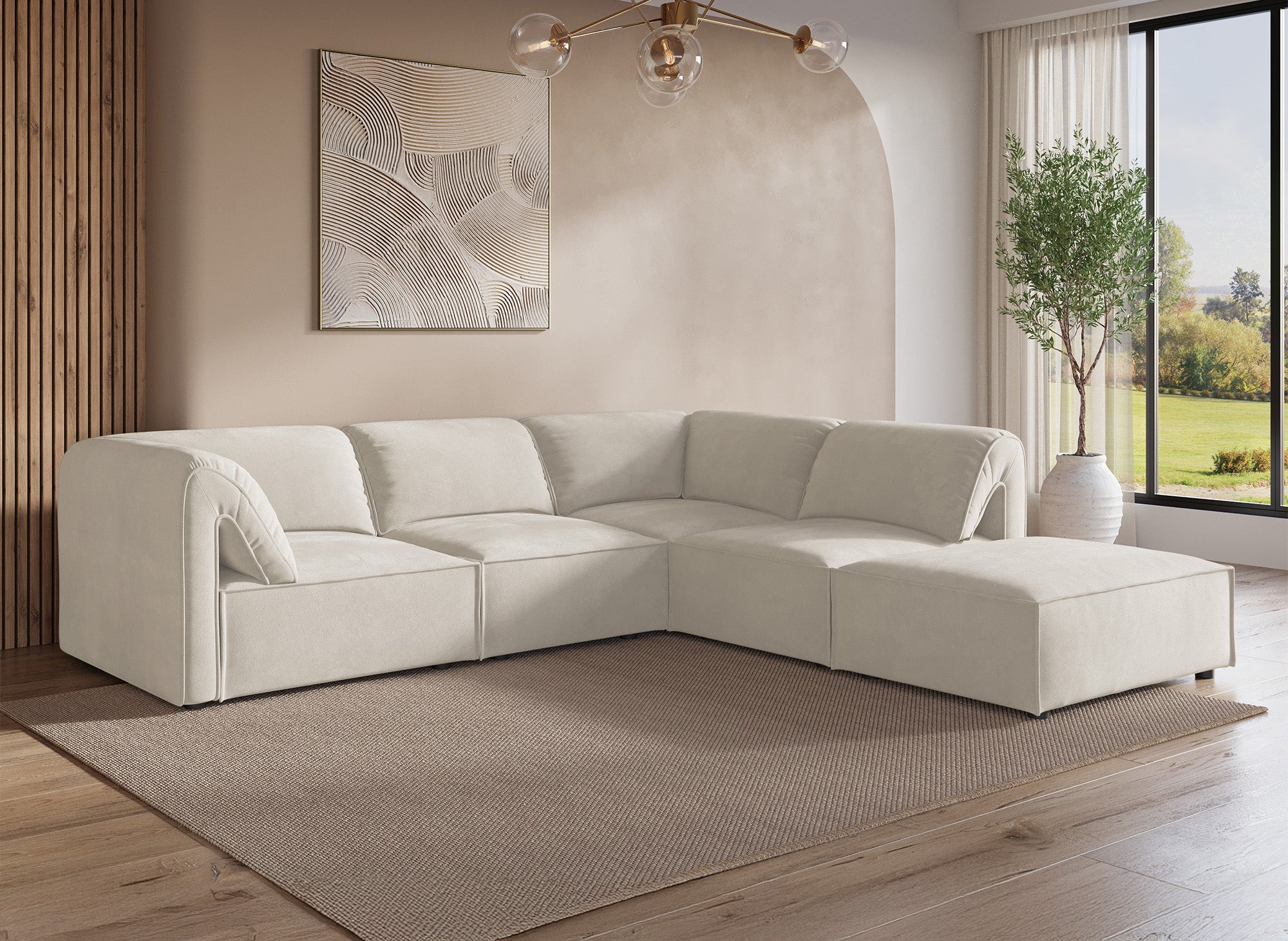 Canapé d'angle modulable en velours beige HARINA