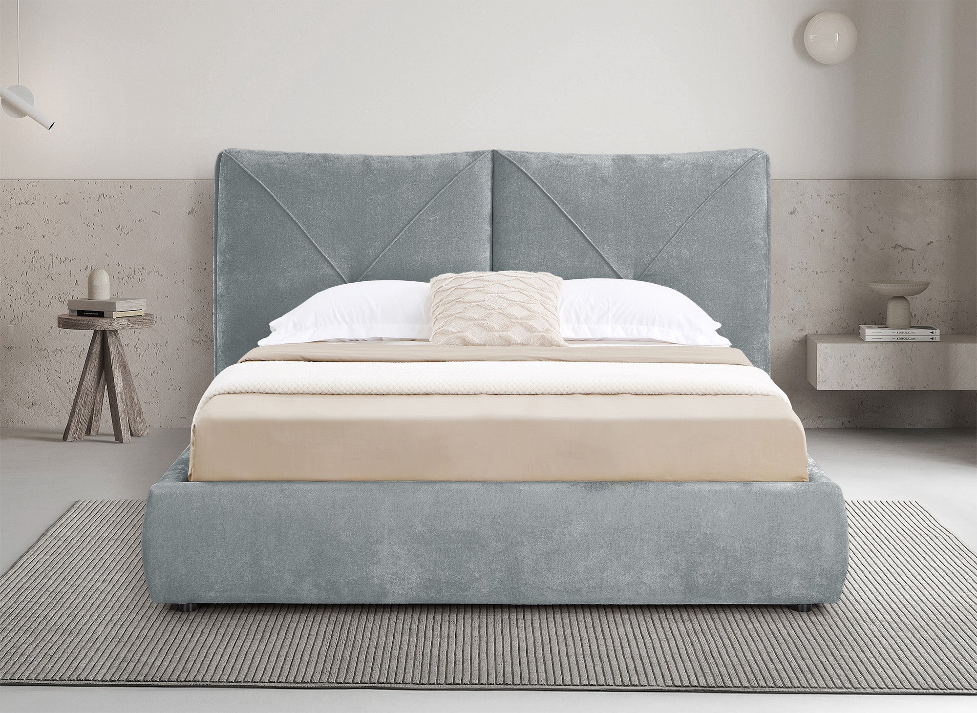 Lit coffre en tissu bouclette doux gris 160x200 cm NOAH