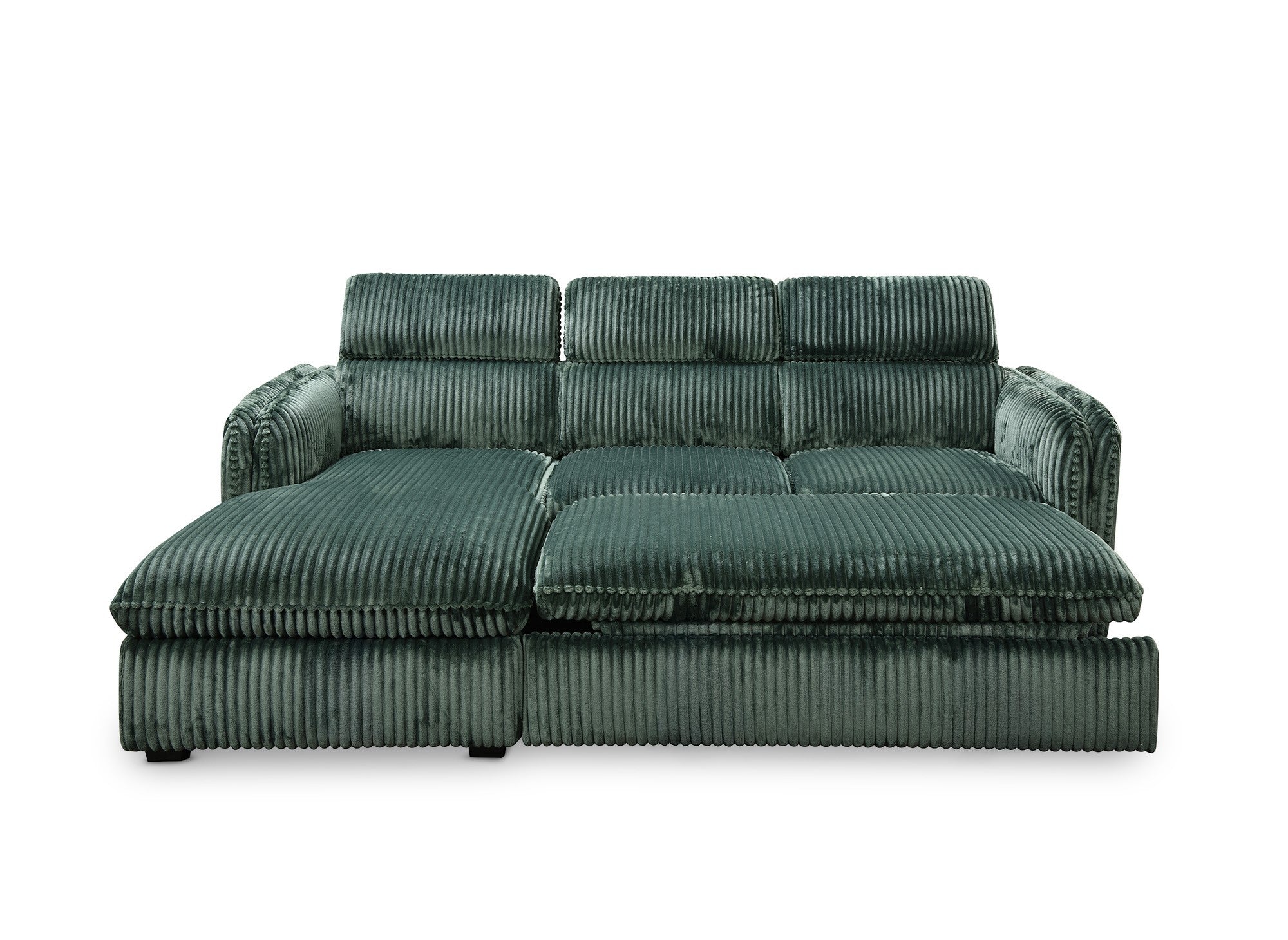 Canapé d'angle convertible en velours côtelé épais vert ISABELLA - Angle gauche