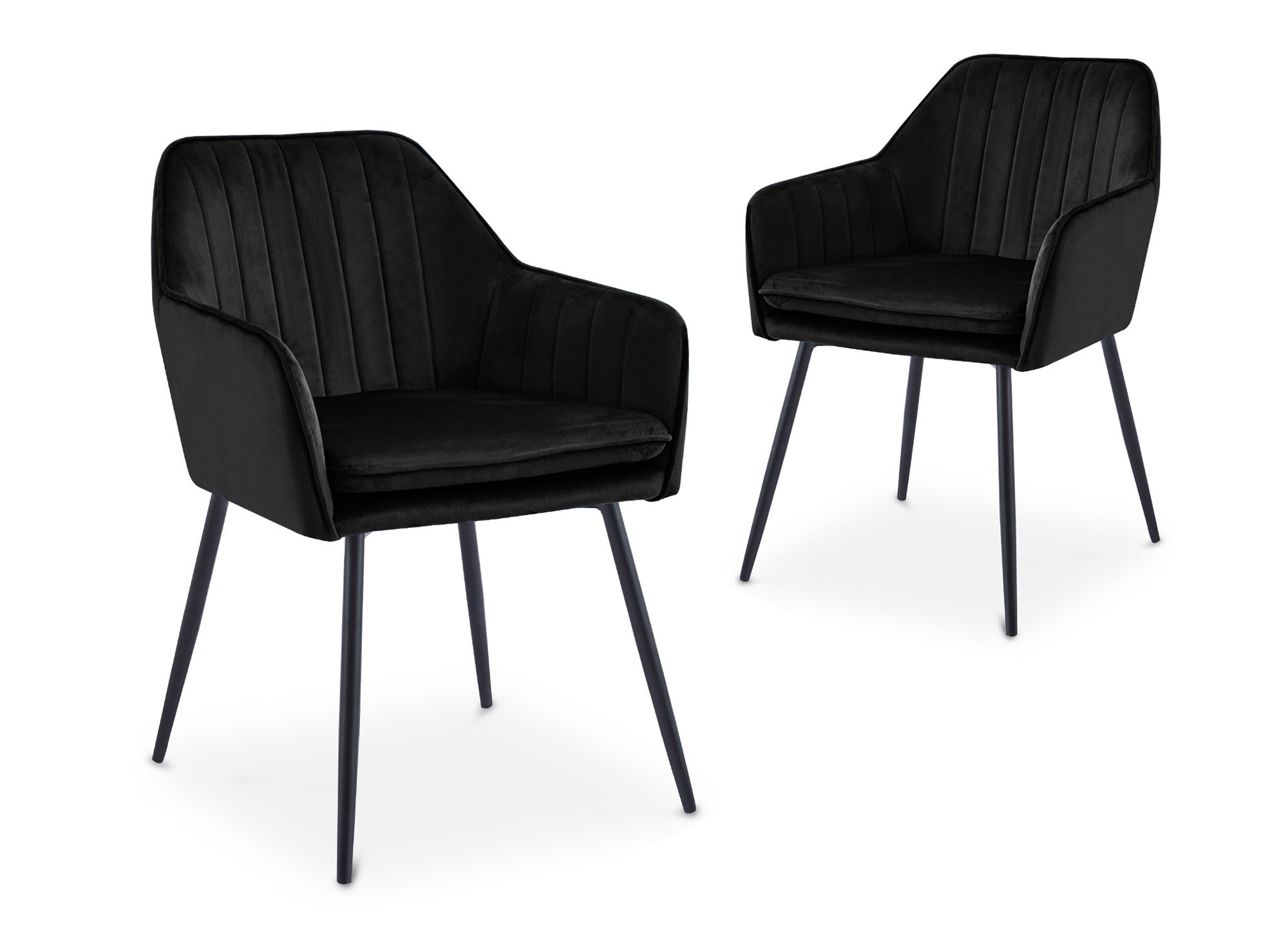 Lot de 2 chaises avec accoudoirs en velours noir pieds noirs EDWIGE