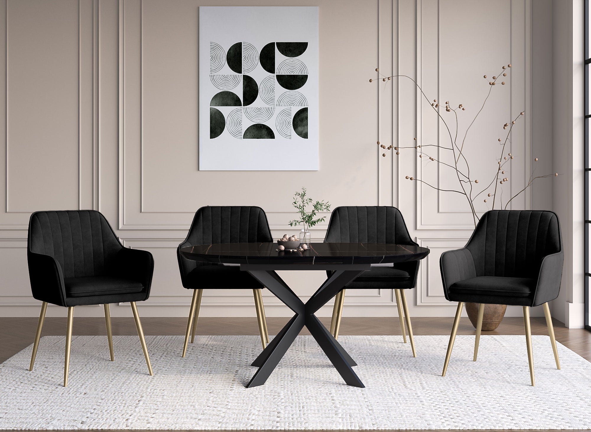 Lot de 2 chaises avec accoudoirs en velours noir EDWIGE