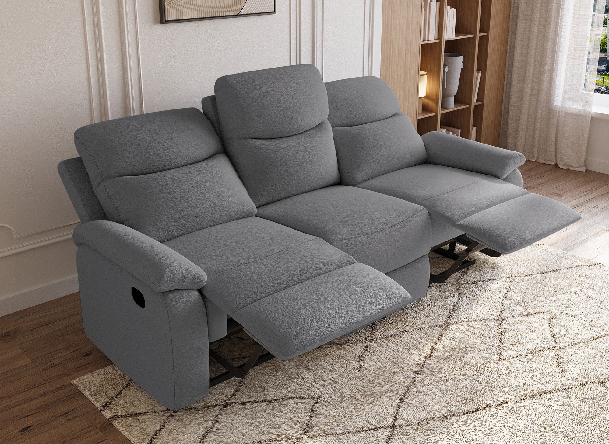 Divano relax a 3 posti effetto ecopelle grigio scuro JACOB