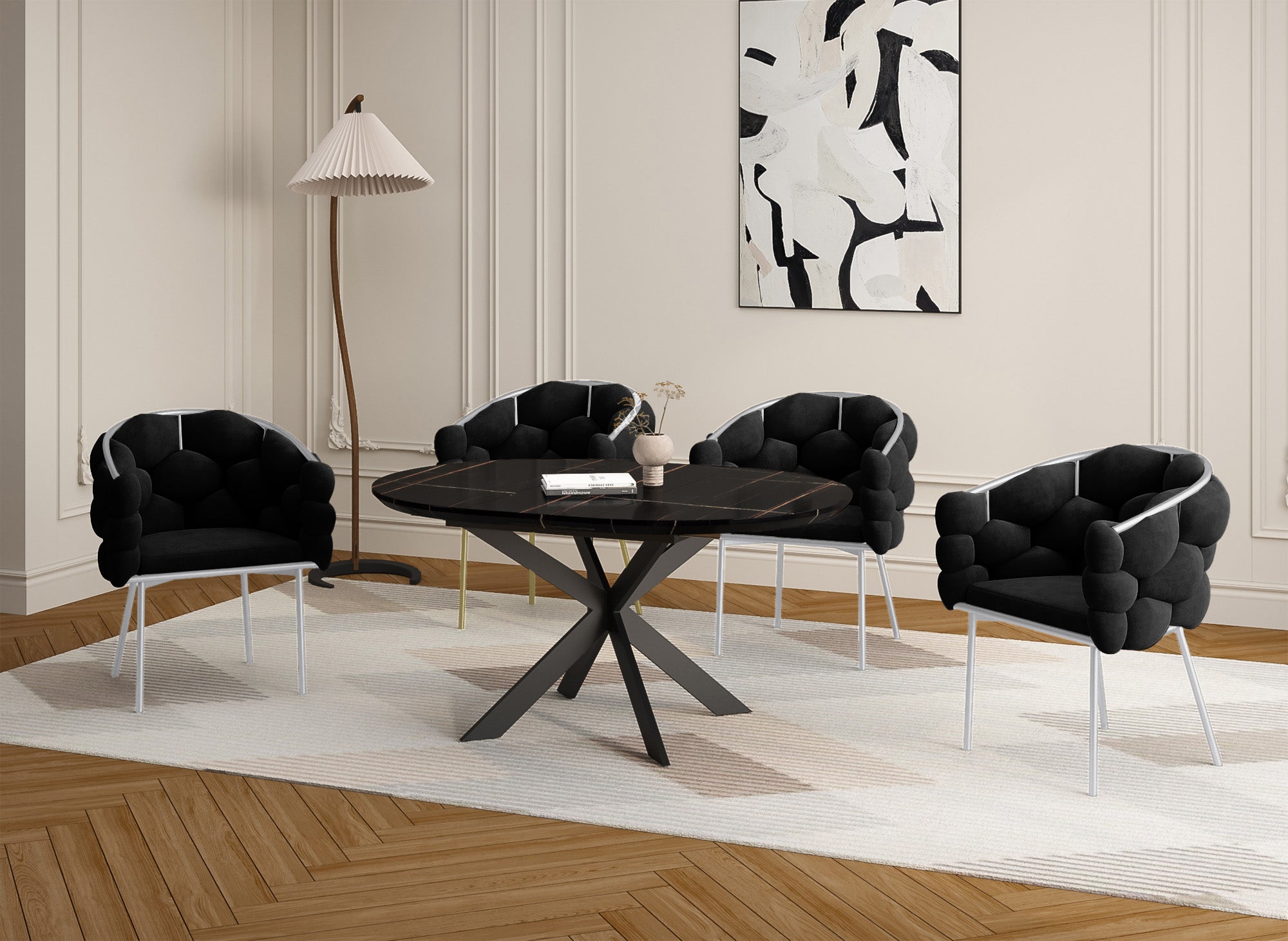 Lot de 2 chaises en velours noir pieds en métal argenté CHARLOTTE