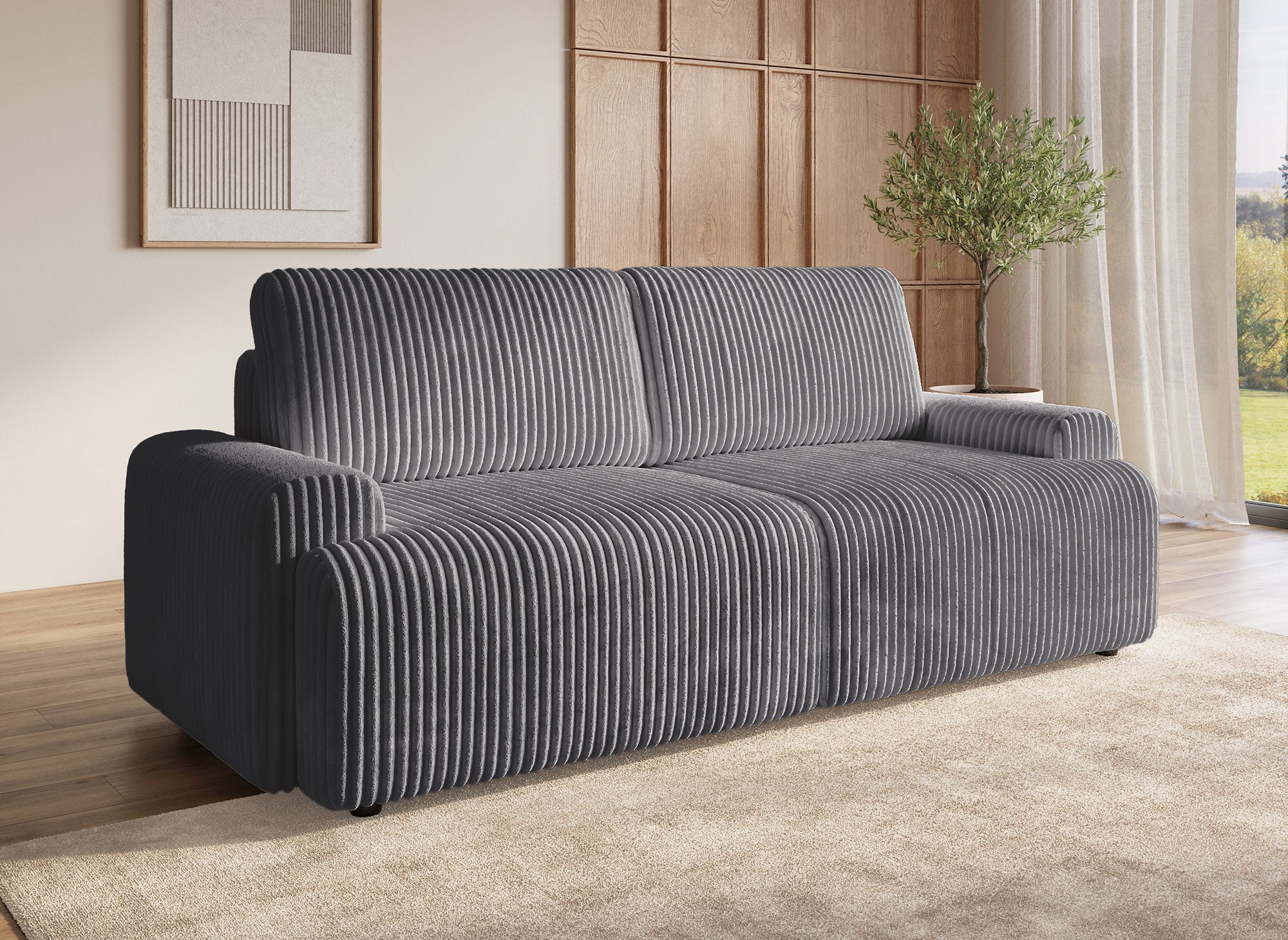 Canapé convertible avec coffre en velours côtelé épais gris MILO