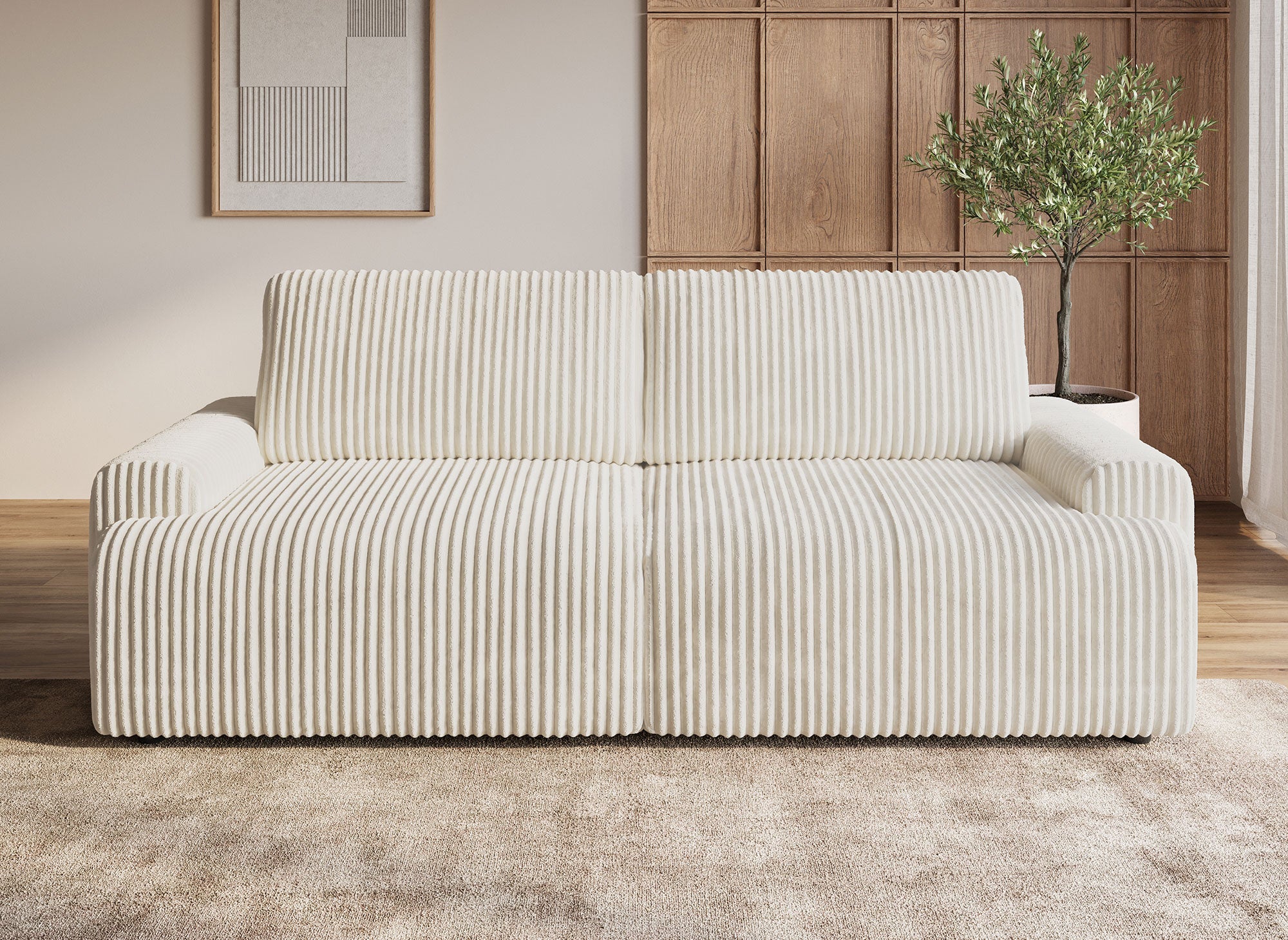 Canapé convertible avec coffre en velours côtelé épais beige MILO