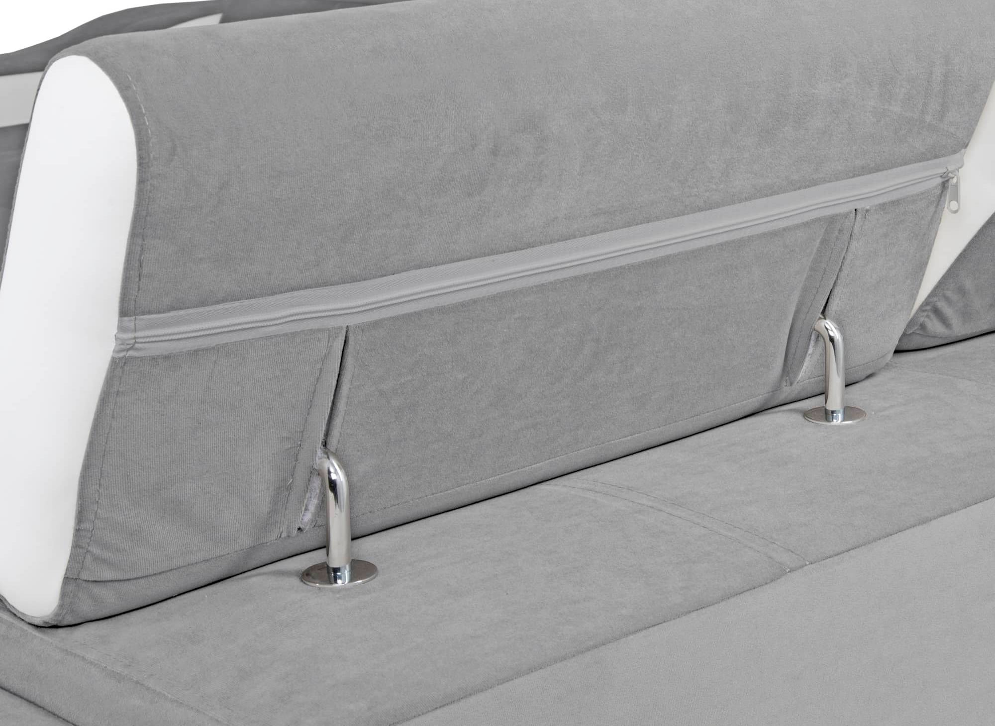 Canapé d'angle convertible réversible en velours gris clair et simili cuir blanc LEONIE